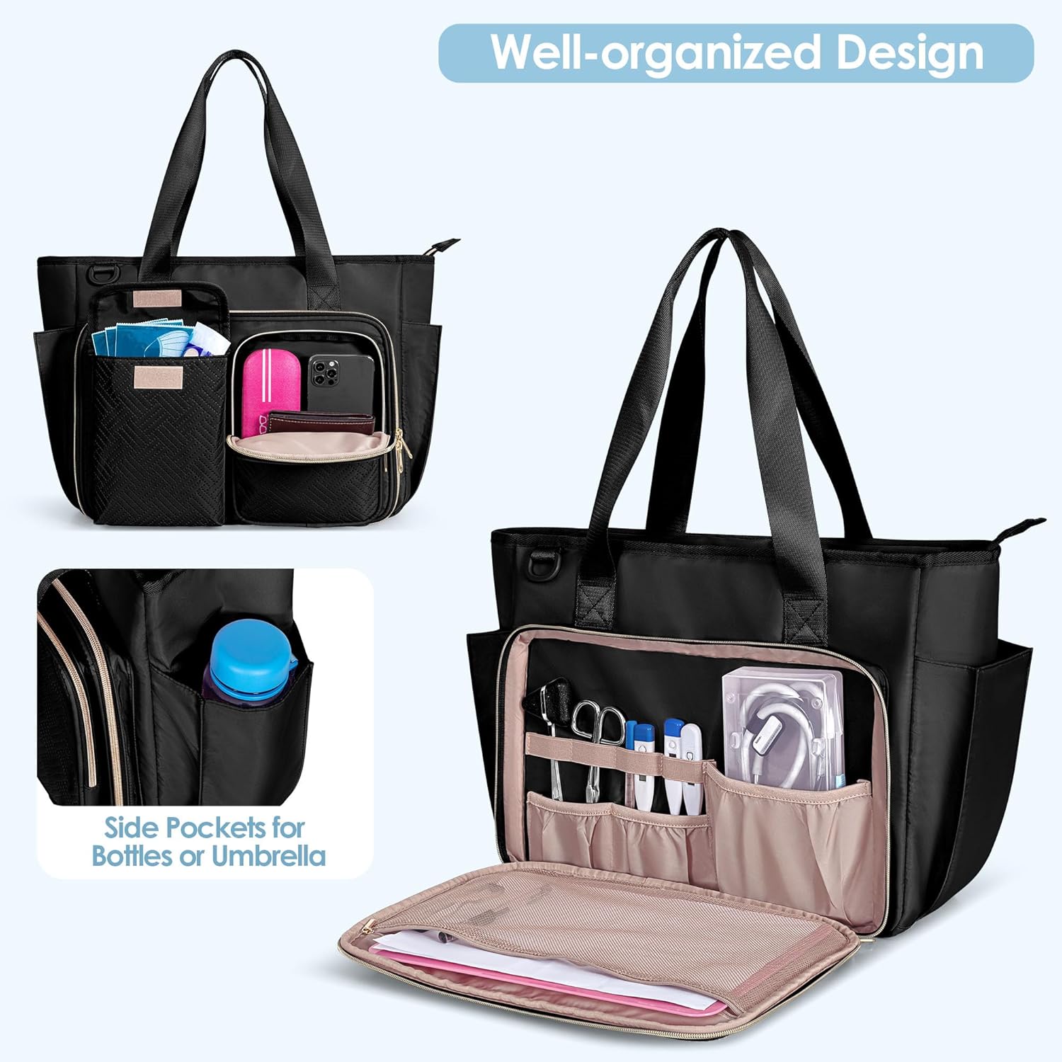 Fasrom Nurse Bag for Work with 15.6 Inches Laptop Sleeve, Medical Tote to Hold Nursing Clinical Essentials for Home Health Nurses, Black(Patent Design) - Image 3