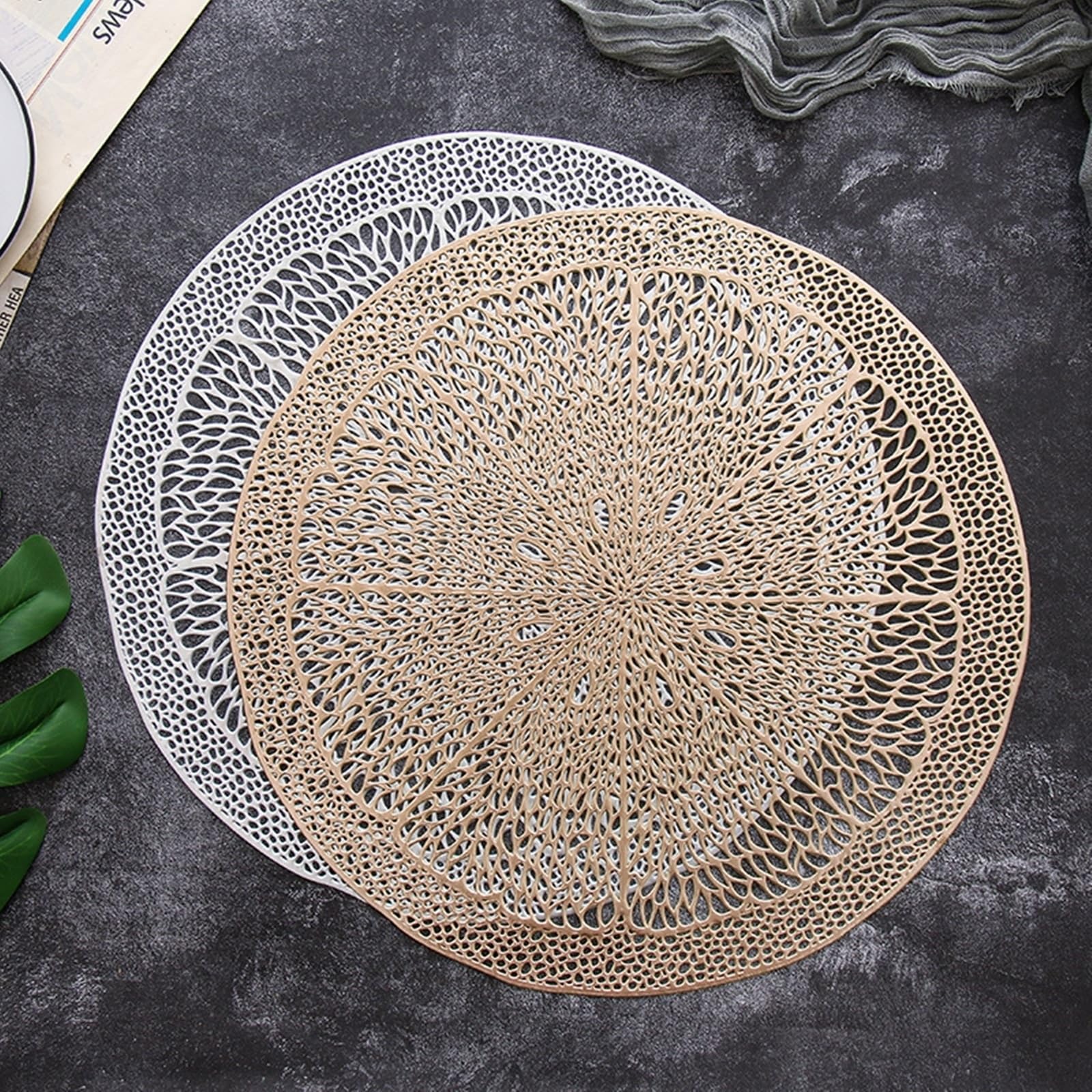 Placemat - Juego de 10 alfombrillas doradas, diseño de limón, 38 cm, para cocina y comedor