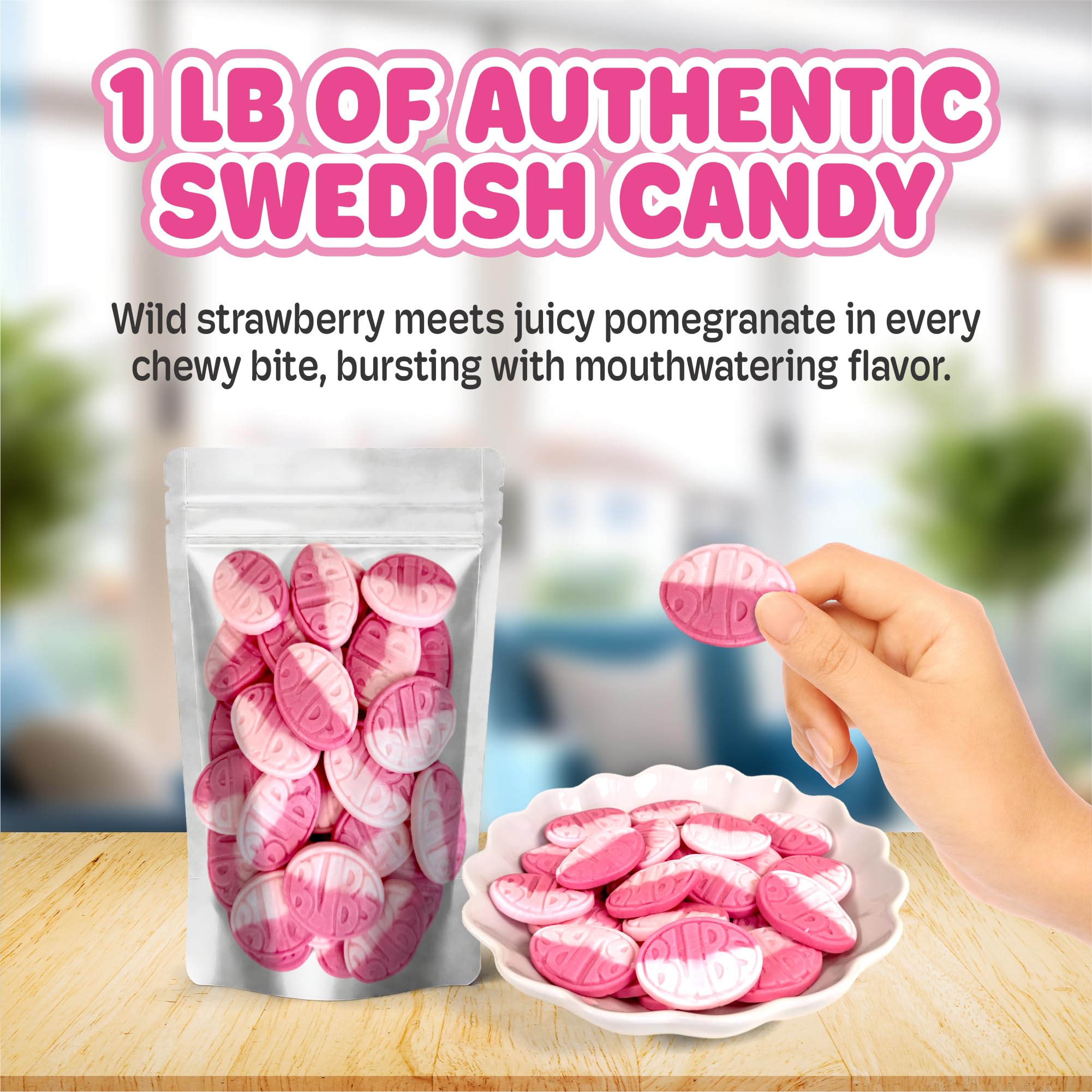 Bubs Swedish Candy - Wild Strawberry Pomegranate Sweet Ovals, Authentic Swedish Flavor in Every Bite, Perfect for Satisfying Your Sweet Tooth (1/2 LB)