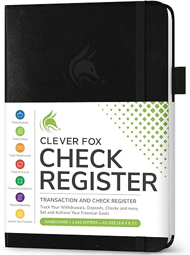 Clever Fox Registro de cheques Registro de cheques de lujo con registros de cheques y transacciones folletos de registro de cuentas bancarias para