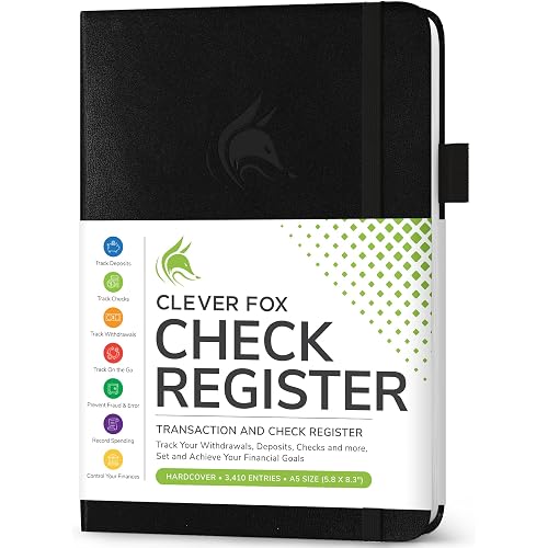 Clever Fox Check Register Book, Checkbook Ledger, 5.8x8.3 Black