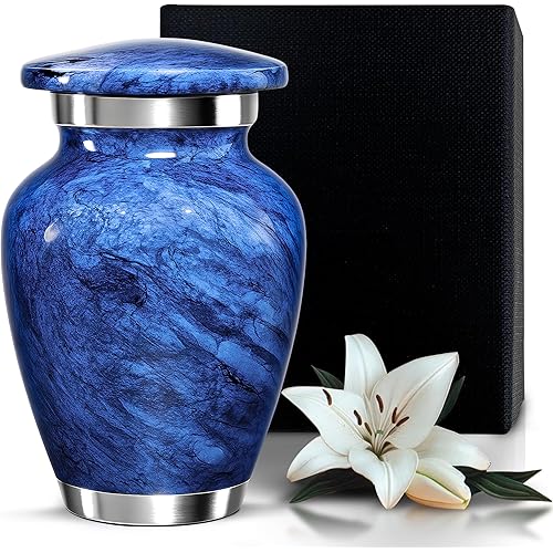 Small Urn for Ashes Male & Female – Mini Cremation Urns for Human Ashes Keepsake – Little Miniature Ash Urn for Mom & Dad – Tiny Decorative Memorial Keepsake for Loved Ones (Blue, Small)