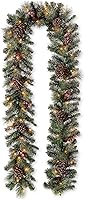 Vista 6 de Glitzhome 9ft Christmas Garland with Lights, Christmas Garland for Mantle, Pre-Lit Artificial Christmas Garland Glittered Pine Cones Berries with