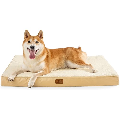 Bedsure Large Dog Beds for Large Dogs - Big Orthopedic Dog Beds with Removable Washable Cover, Egg Crate Foam Pet Bed Mat, Suitable for Dogs Up to 75 lbs, Spicy Mustard