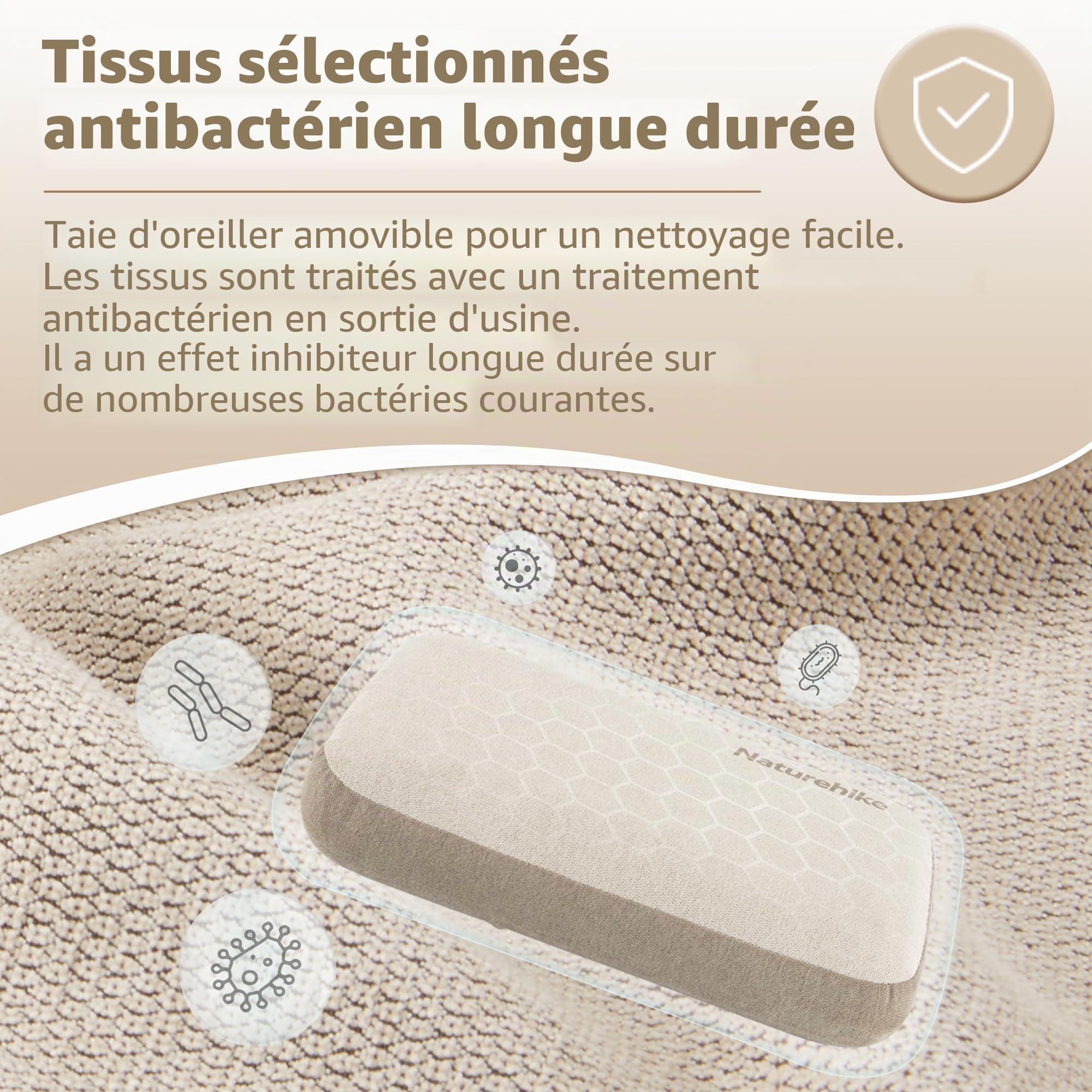 Naturehike Oreiller de Confort en Mousse à mémoire de Forme pour Le Cou Antibactérien Aide au Sommeil Antidérapant Housse Lavable Noyau Amovible Oreiller de Voyage pour Le Cou Oreiller de tête