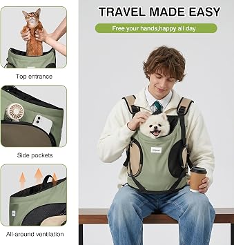 ALLSOPETS Dog Carrier Backpack, Portable Cat Backpack, Olive Green | Breathable Pet Travel Bag with Safety Strap for Cats and Small Dogs, Comfortable Mesh Design for Hiking, Travel and Outdoor