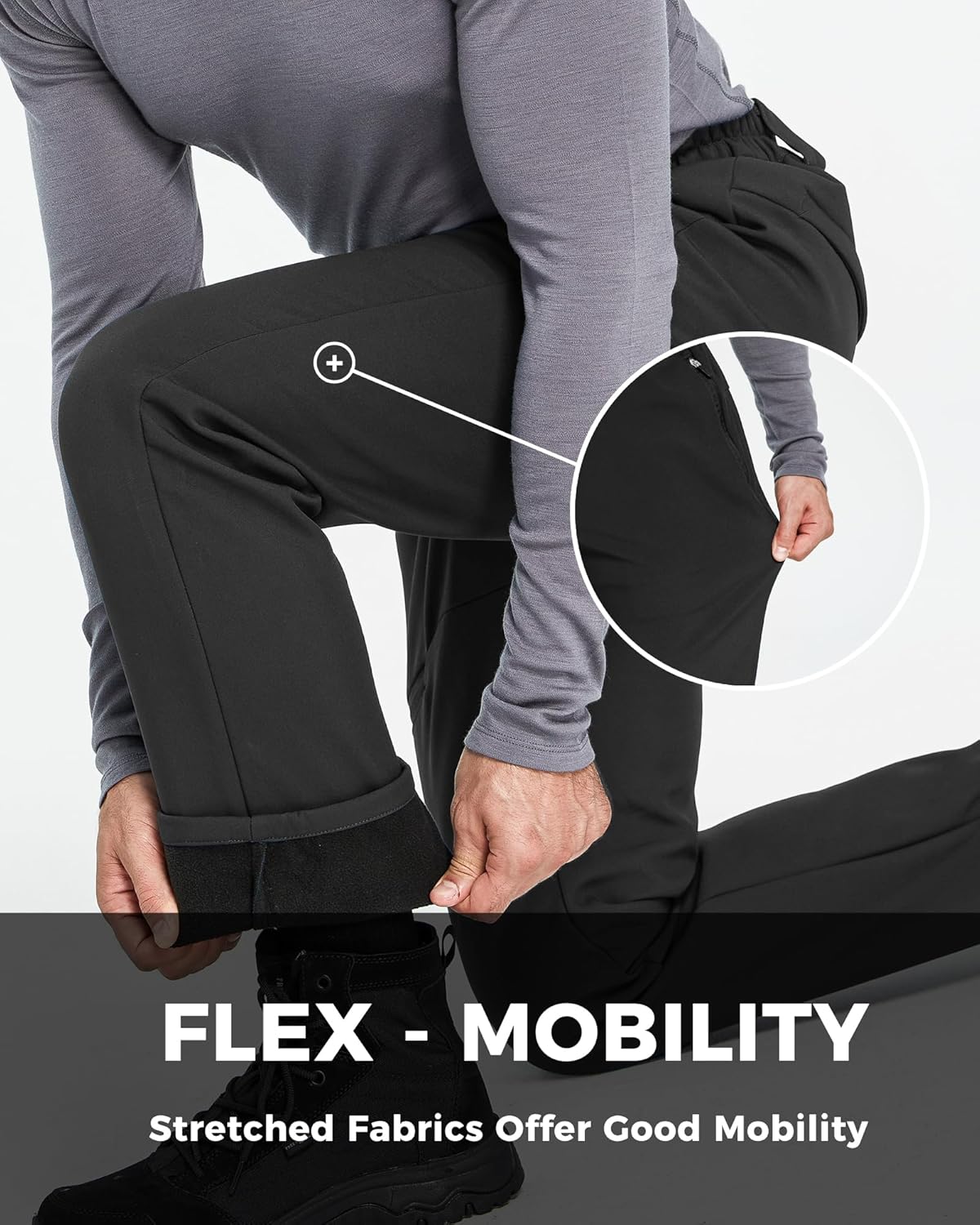 wantdo Men's Fleece Lined Hiking Pants Waterproof Insulated Winter Warm Softshell Ski Snow Outdoor Snowboard Pants - Image 5