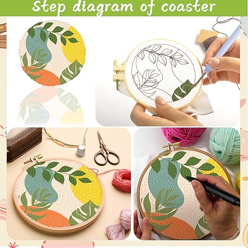 Miniatura 3 de Kit de agujas de punzonado para principiantes, para principiantes, herramienta de aguja perforadora con tela de aguja perforadora, aros, hilos y