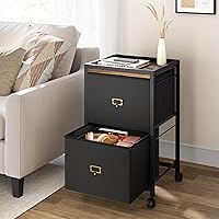Vista 4 de IDEALHOUSE Archivador de 2 cajones, archivador móvil para oficina en casa, se adapta a tamaño A4 o carta, archivador vertical de tela con ruedas