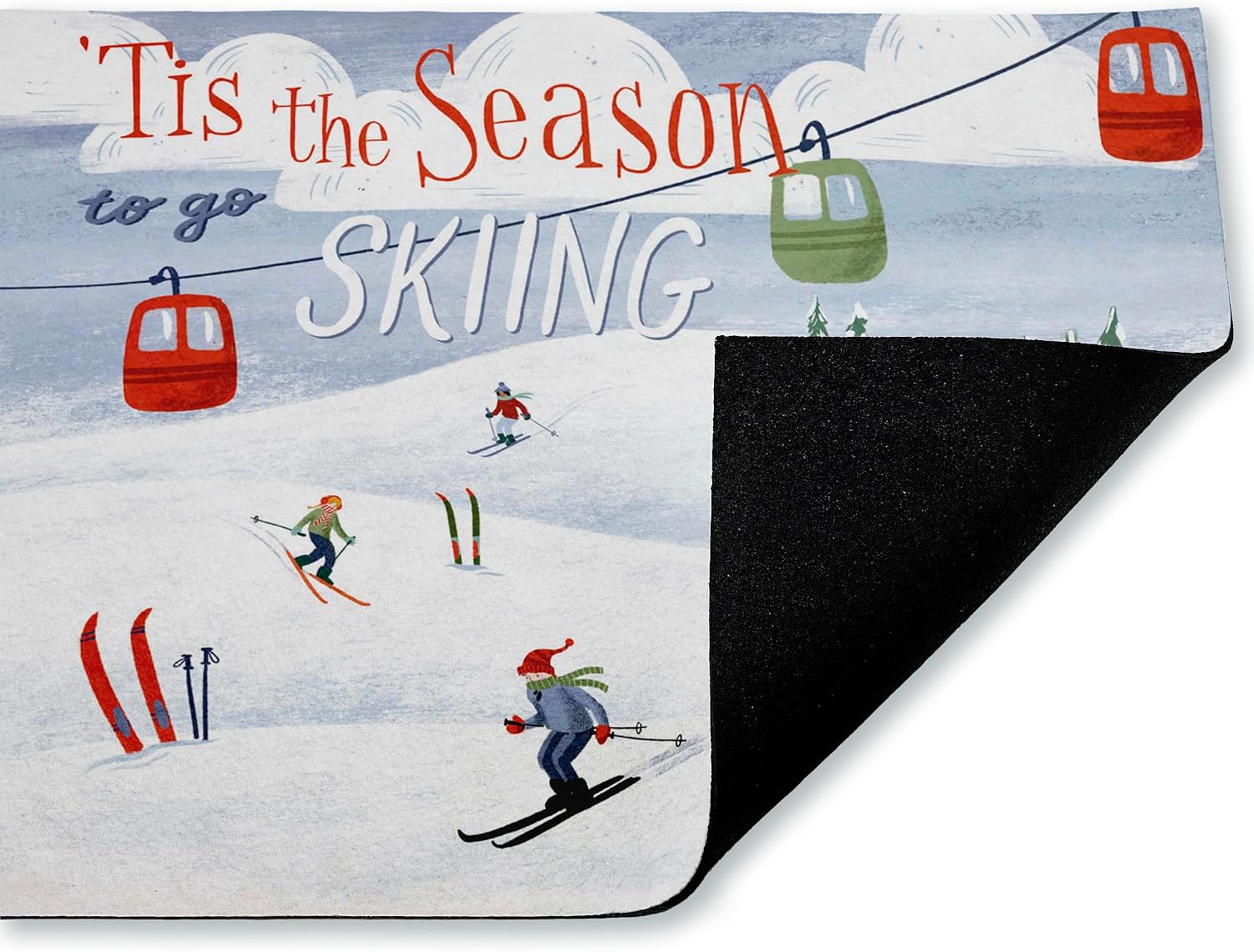 Stupell Industries Tis The Season Ski Slopes Outdoor Door Mat, Durable Non-Slip Mat with Recycled Rubber Backing, Weather-Resistant Winter Ski Lodge Design by Caverly Smith, 18"x30"