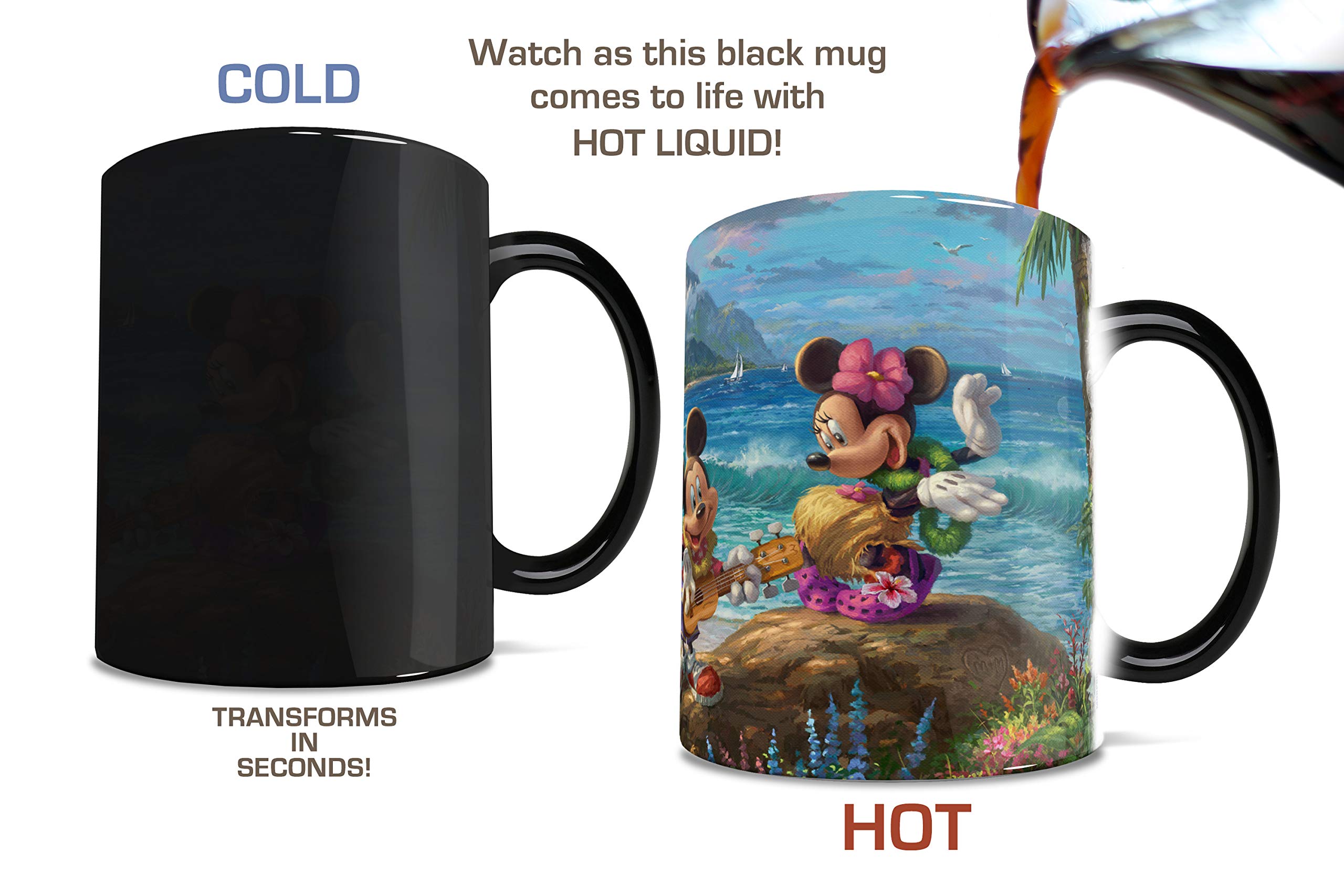 Morphing Mugs Disney - Mickey y Minnie Mouse - Hawaii - Una taza de cerámica sensible al calor que cambia de color de 11 onzas - Imagen revelada cuando se añade líquido caliente