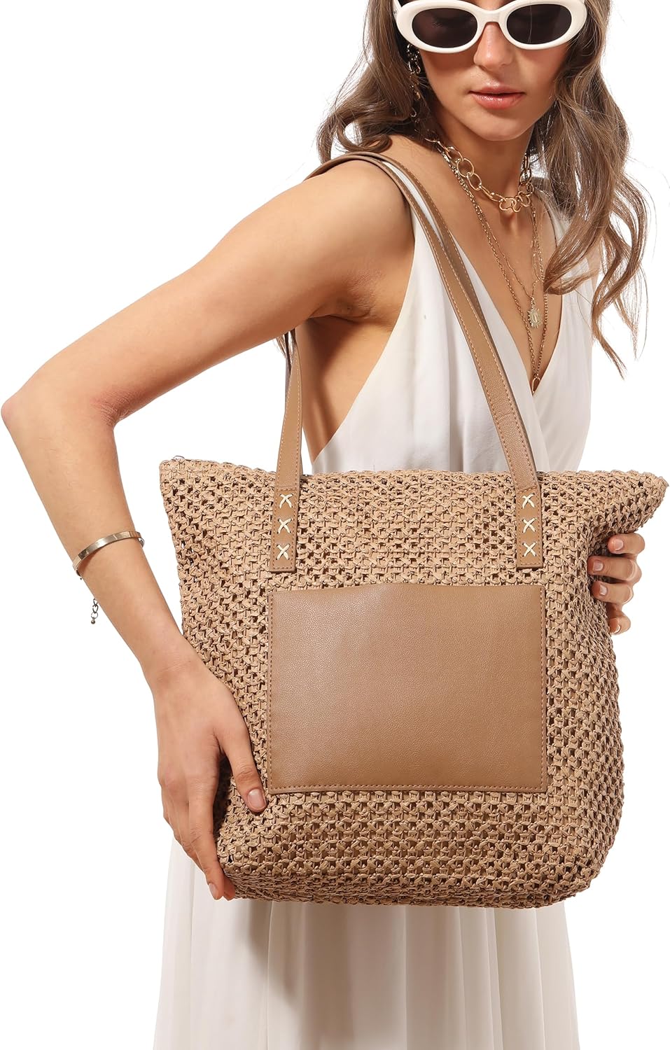 LA CARRIE Straw Beach Tote Bags for Women Summer Woven Shoulder Handbags Purse for Vacation Travel