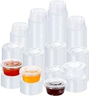Jello Short Cups, 200 Sets - 2 oz Disposable Plastic Portion Cups with Lids, Souffle Cups, Clear Plastic Containers With Lids, Condiment Cups, Sauce Cups,Disposable Souffle Cups.(2 oz)
