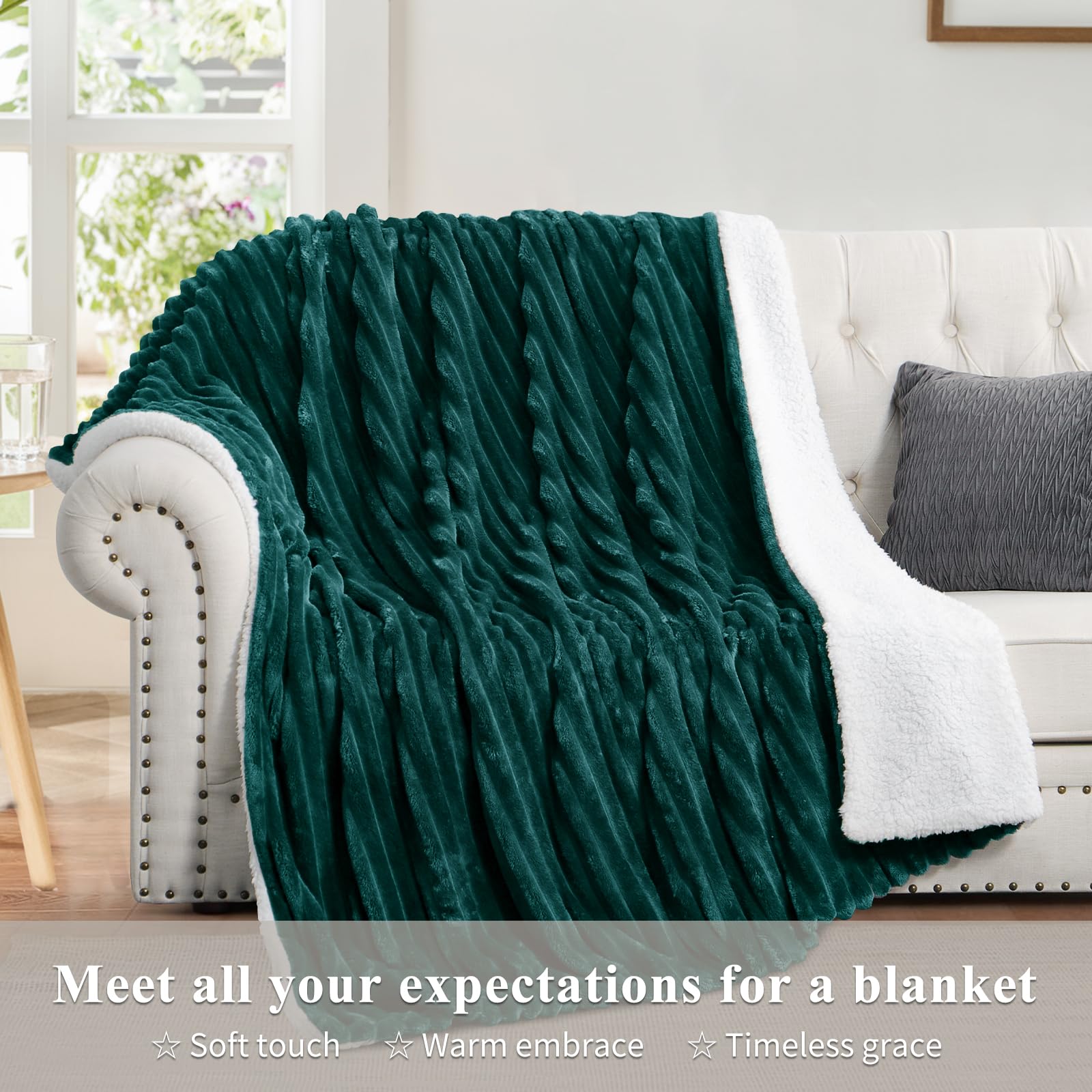 Aisbo Couverture Polaire Sherpa 150x200cm Vert Foncé, Couverture en Flanelle épaisse Couche et Confortable, Plaid Canape Fourrure Jeté de Canapé et aux Lits Chaude et Douce pour l'hiver Épais