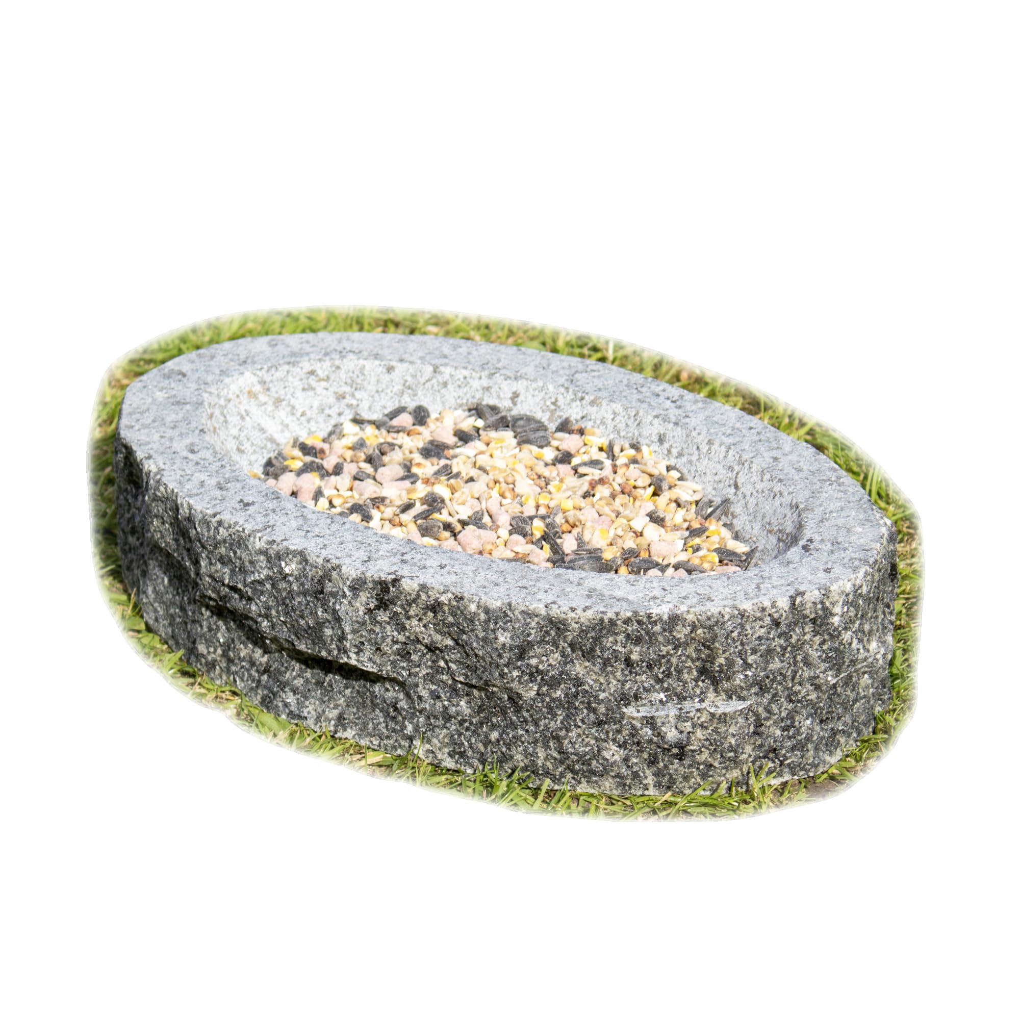 Oval Granite Bird Bath 4.2kg Rustic Grey Stone Heavy Duty Seed Feed Station