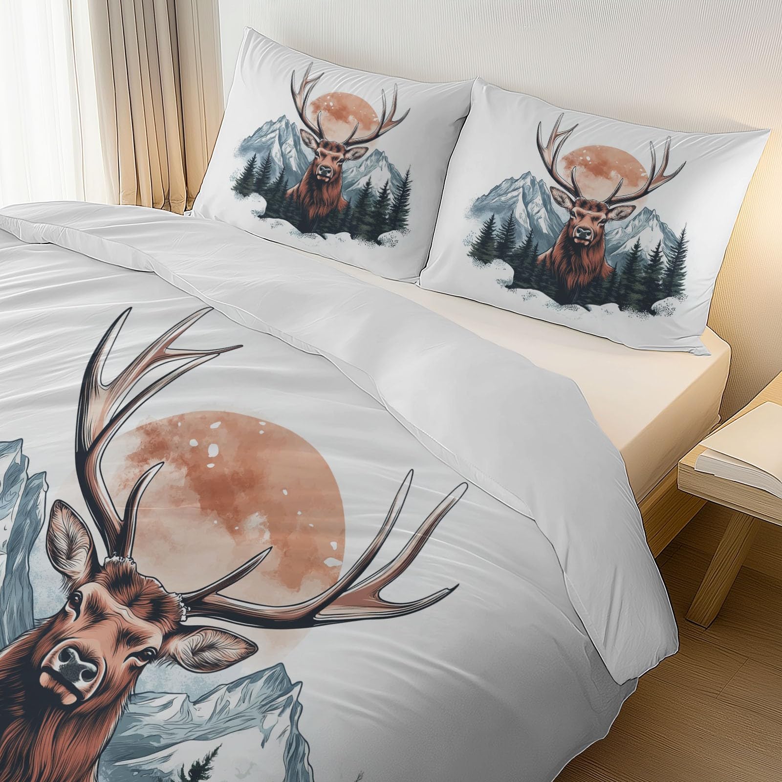 Zestaw pościeli Deer Mountains Nature miękki nadruk zestaw pościeli ze szczotkowanej mikrofibry poszewka na kołdrę z poszewkami na poduszki 260 x 220 cm, prezenty dla mamy, dekoracja sypialni