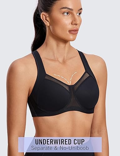 Miniatura 2 de SYROKAN High Impact Sports Bras for Women High Support Unlined Underwire Racerback No Uniboob Workout Bra