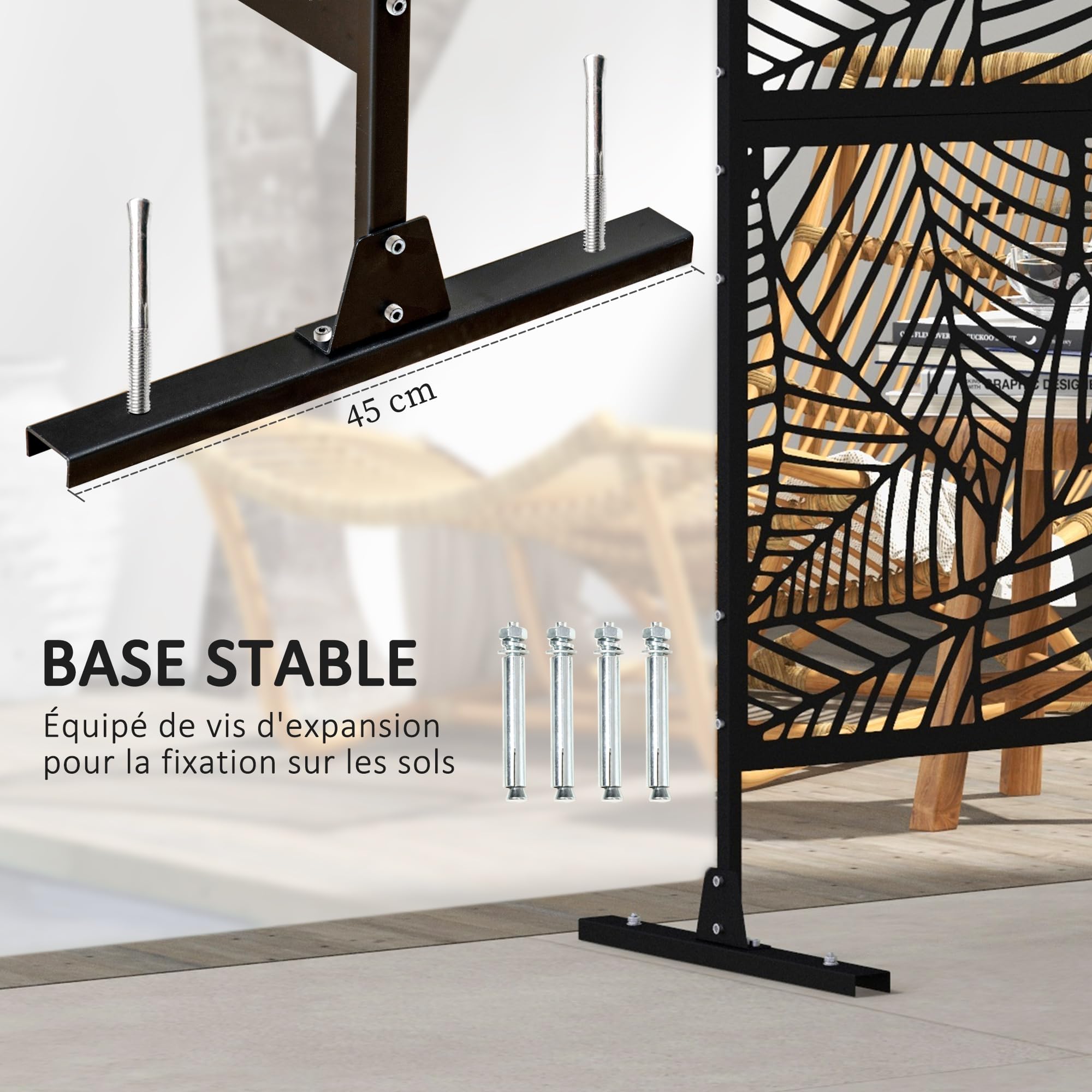 Outsunny Panneau Brise Vue Décoratif Extérieur Végétal 122x45x198 cm Noir | Paravent, en Métal, Motif Végétal