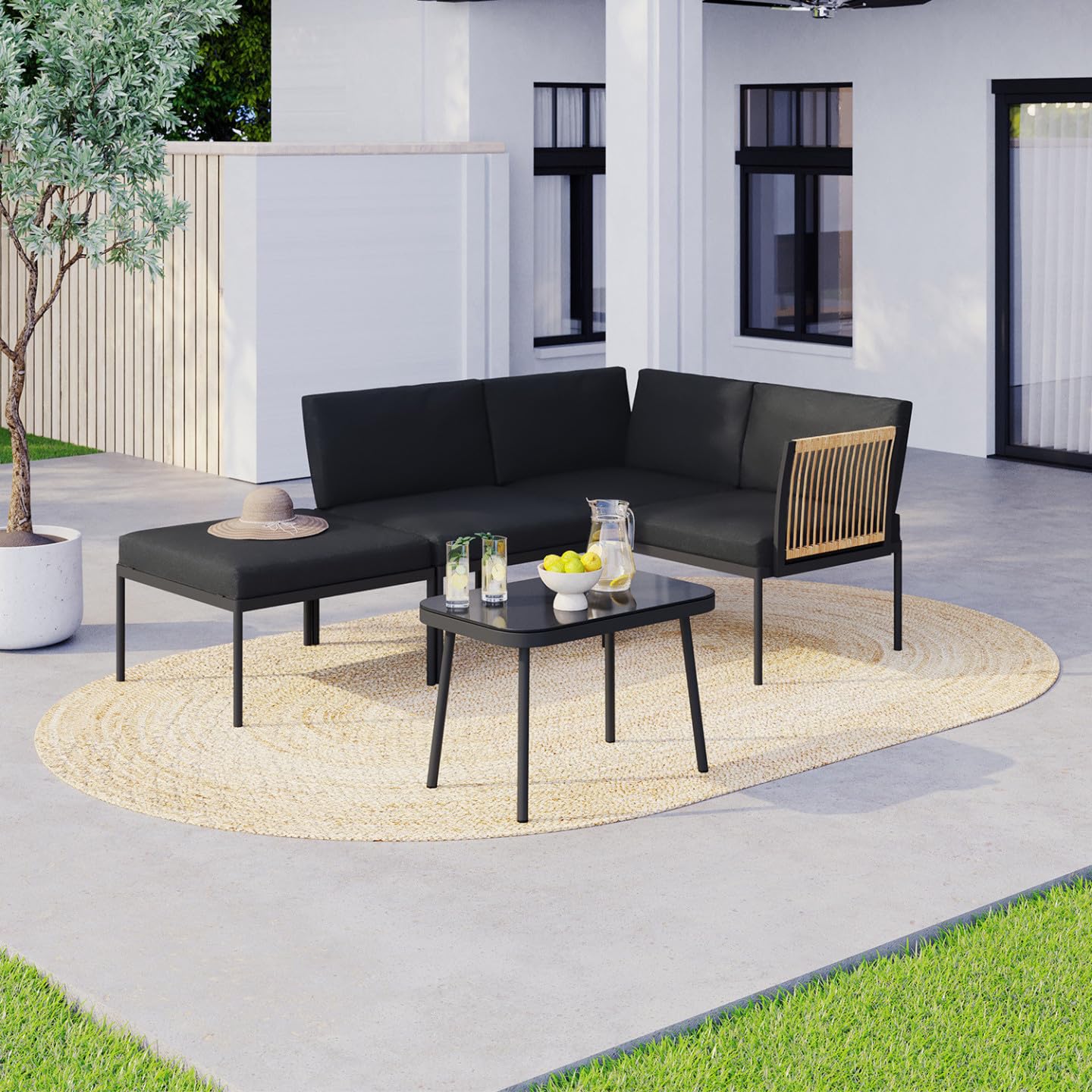 IDMarket - Salon de Jardin Bas Rio 4 Places modulable
