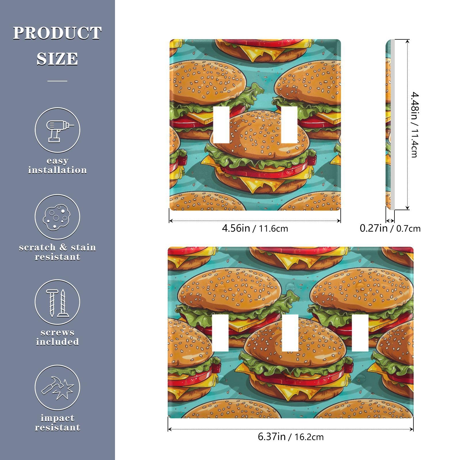 Light Switch Cover Hamburger Wall Plates for Electrical Outlets 3 Gang 202a8863