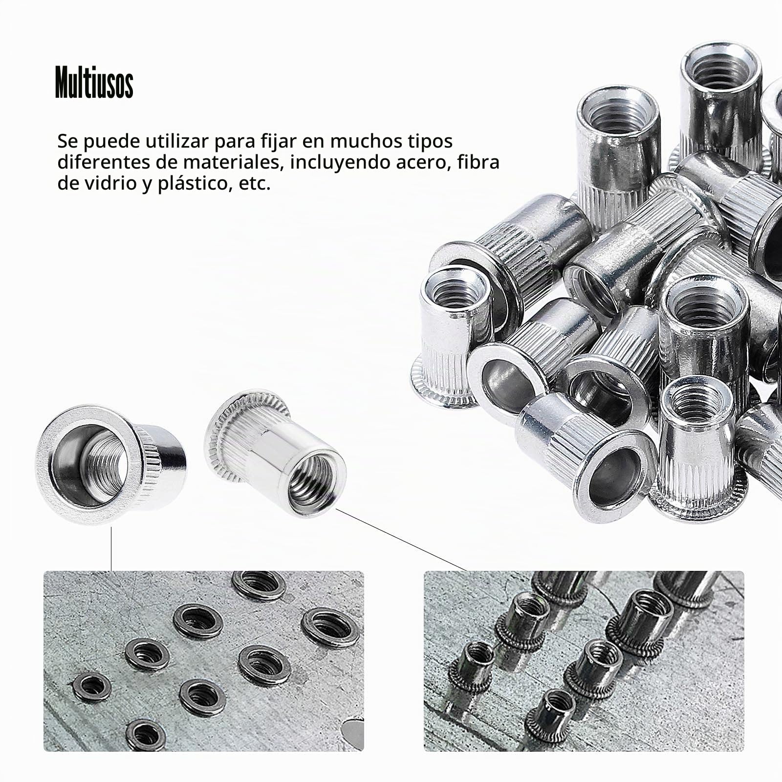 Gueenky 100 tuercas de remache M6 M8 de acero inoxidable, tuercas de remache M8 M6 de acero inoxidable, tuercas de remachado, tuercas de remache ciego, tuercas de remache para metal y plástico, 50