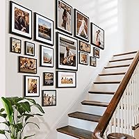 Vista 8 de HappyHapi 4x6 Picture Frame Set of 5, Black Frames Display Photo 3.5x5 with Mat or 4x6 without, Gallery Wall Frame Set, Wall or Tabletop Display