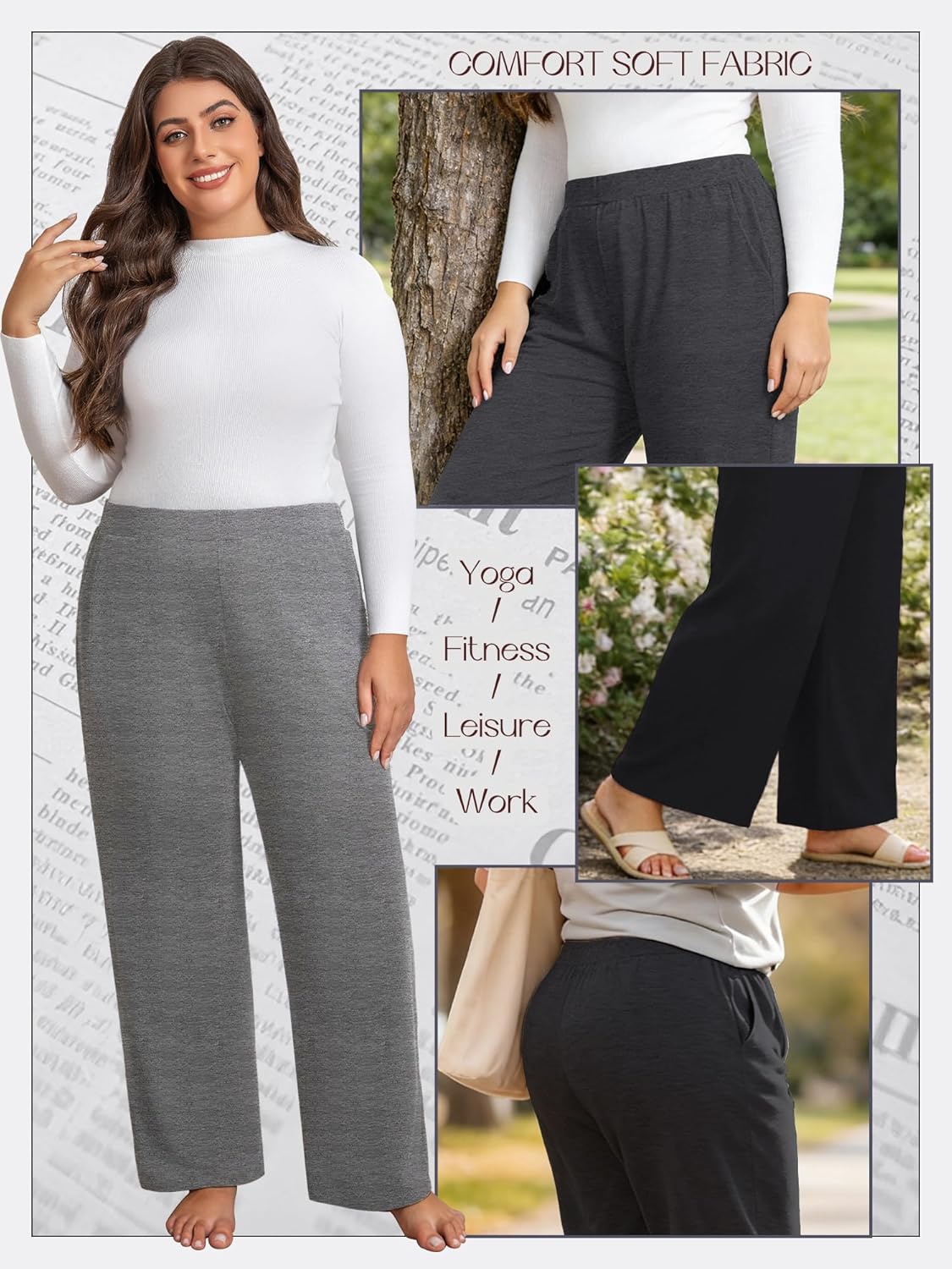 3 Pack Women's Plus Size Sweatpants, High Waist Wide Leg Pants, Loose Casual Pajama Pants, Yoga Pants with Pockets