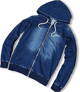 [slow&easy] カットデニム スウェット デニム パーカー メンズ ジップパーカー 伸縮性 チャック付き 《カジュアルファッション スポーティーファッション 西海岸》