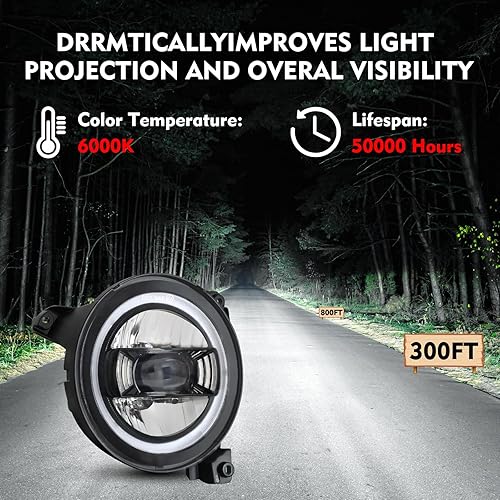 Miniatura 4 de Faros delanteros LED con halo de 7 pulgadas, faro redondo de 60 W con luz de circulación diurna DRL, haz alto y bajo para Wrangler JK, TJ, LJ y CJ