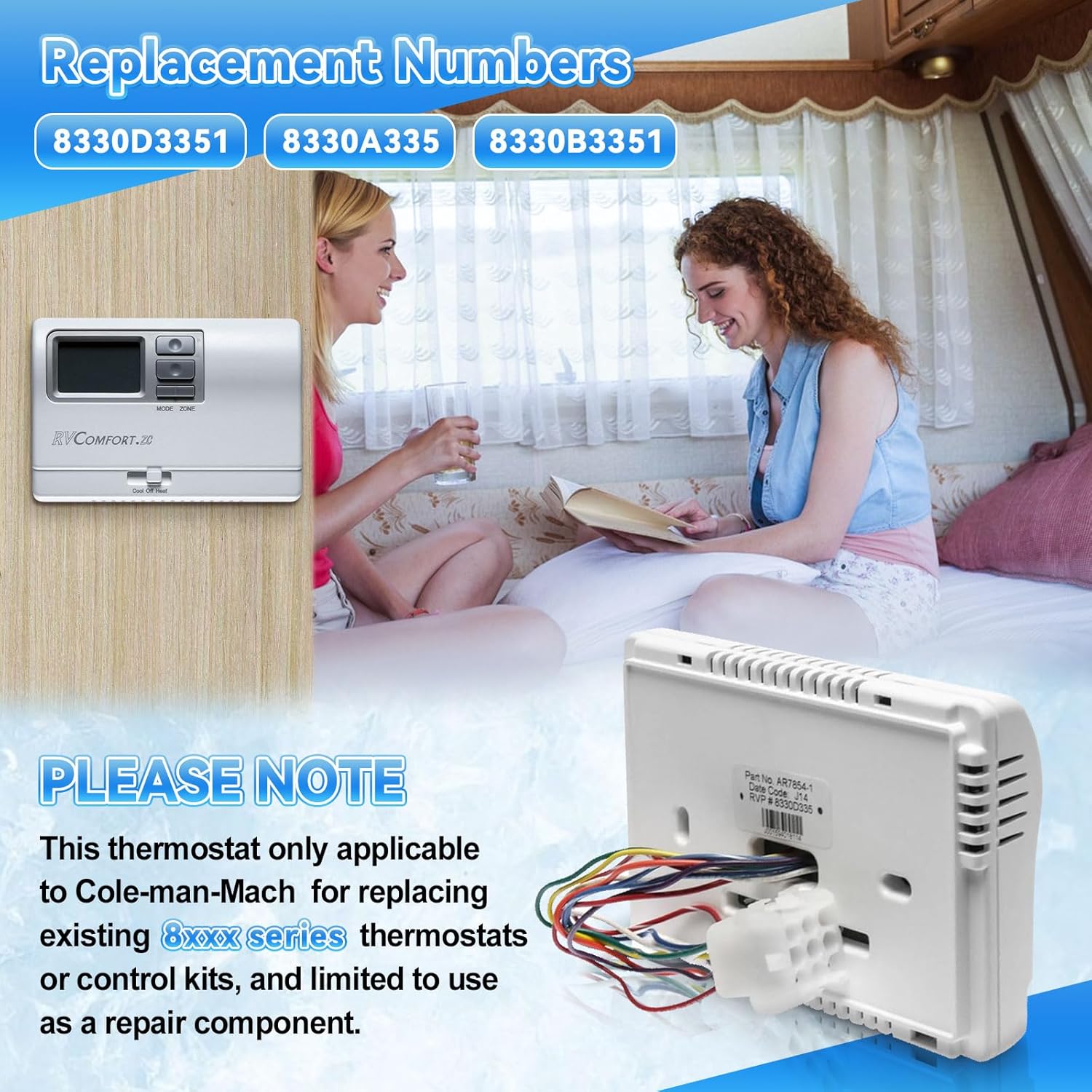 JOJOCY 8330D3351 Thermostat Replacement for Coleman-Mach, 8330A335 8330B3351 Wall-Mount Digital Heat/Cool RV Thermostat with LCD Display, Compatible with 8XXX Series Control Kits