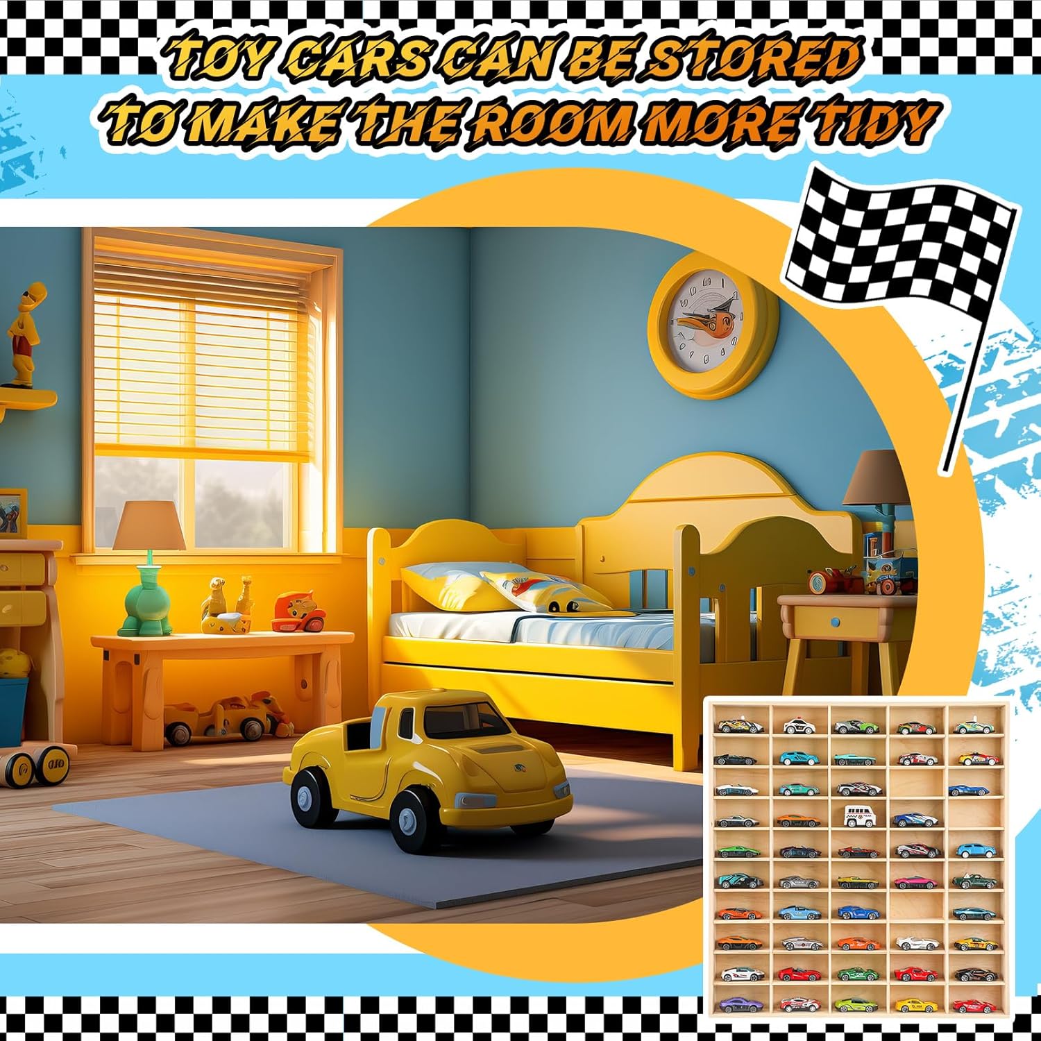 Seenelling Hot 1/64 Diecast Wheels Display Case Holds Toy Cars Wooden Wall Mount Car Display Shelf Storage Organizer Case for Toy Collectibles, Wheel, Model, 10 Layers (50 Spaces)