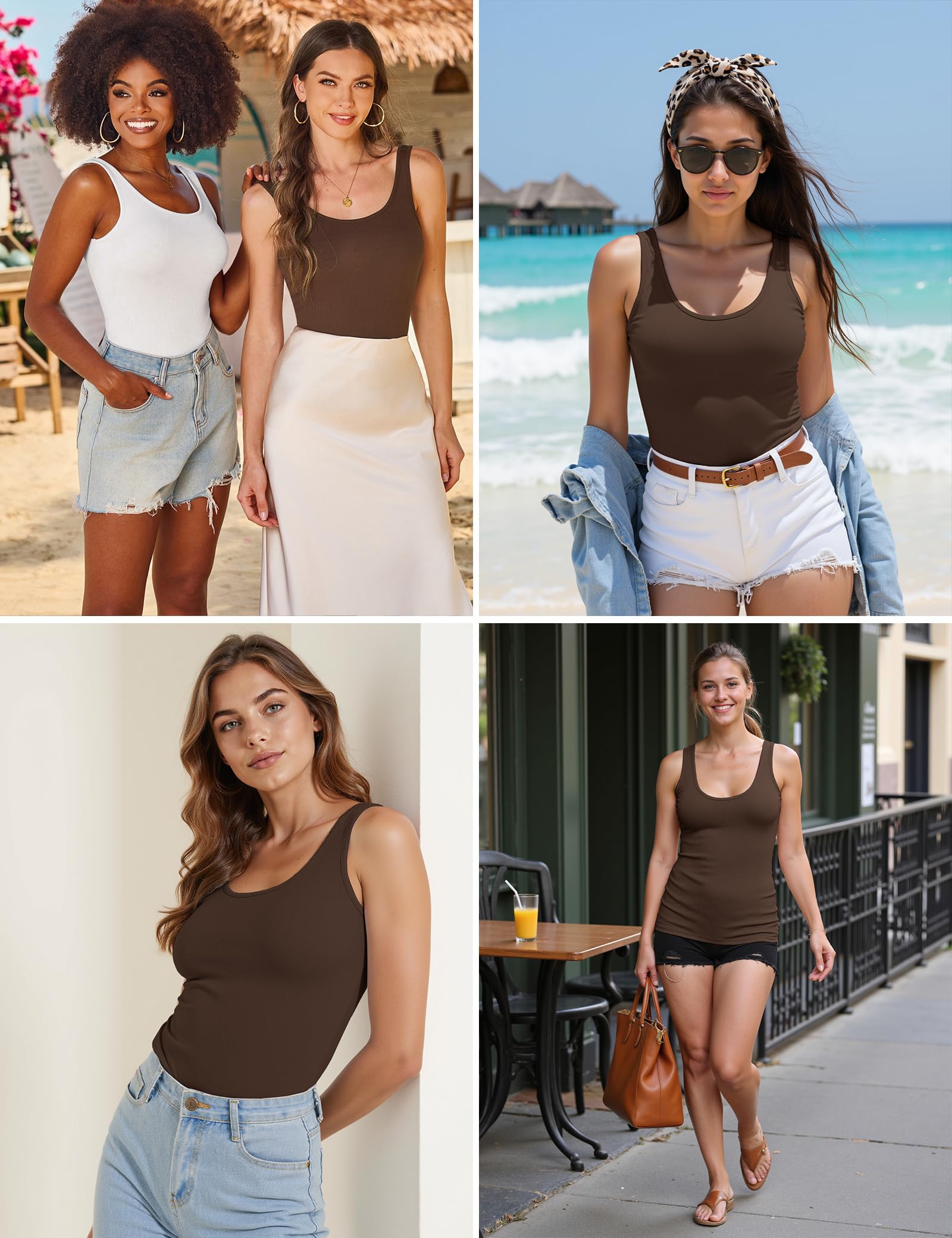 Aottori Canotta Estiva Donna Canottiera Senza Maniche Elegante Tank Top con Collo Rotondo Cotone Camisole Basic Slim Fit Sottogiacca a Maglia Casual Sexy