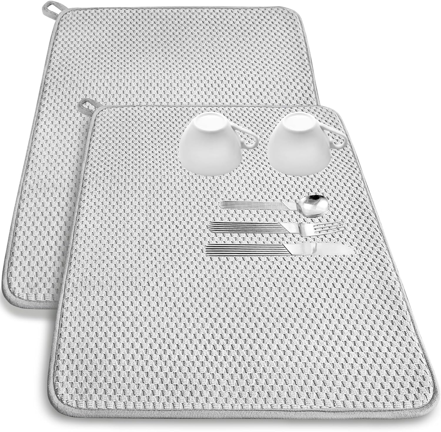 2 Pack Microfiber Dish Drying Mat,24x17 Large Size Highly Absorbent Dish Drainer Mat,Kitchen Counter Quick Dry Pads for Under Sink,Coffee Rack (Gray, 2PCS-24 x 17 inch)