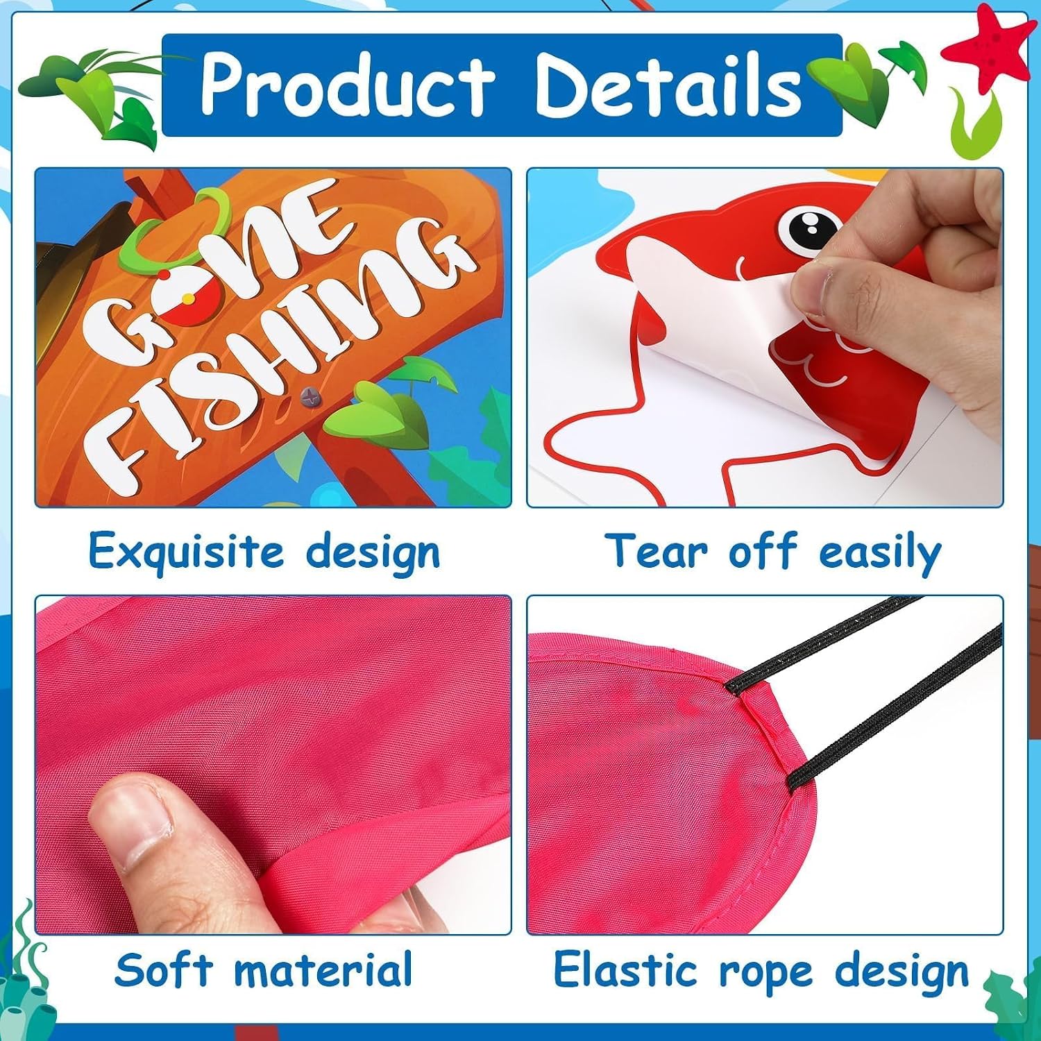 Gone Fishing Birthday Party Game Supplies Pin The Fish on Fishhook Game Large Summer Fishing Poster with 24 PCS Fish Pin the Tail Banner Backdrop for Home Wall Kids Fisherman Gifts Favors Decorations