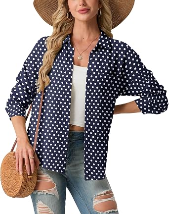 Long Sleeve Button Down Shirts for Women Tops Blouse Dressy Casual