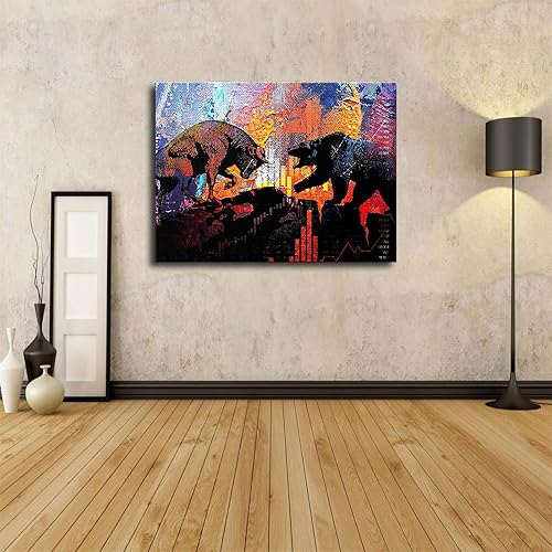 Miniatura 2 de Creativity Stock Market - Póster de toro y oso moderno de alta definición para regalo de vacaciones, arte de pared para el hogar, lienzo decorativo
