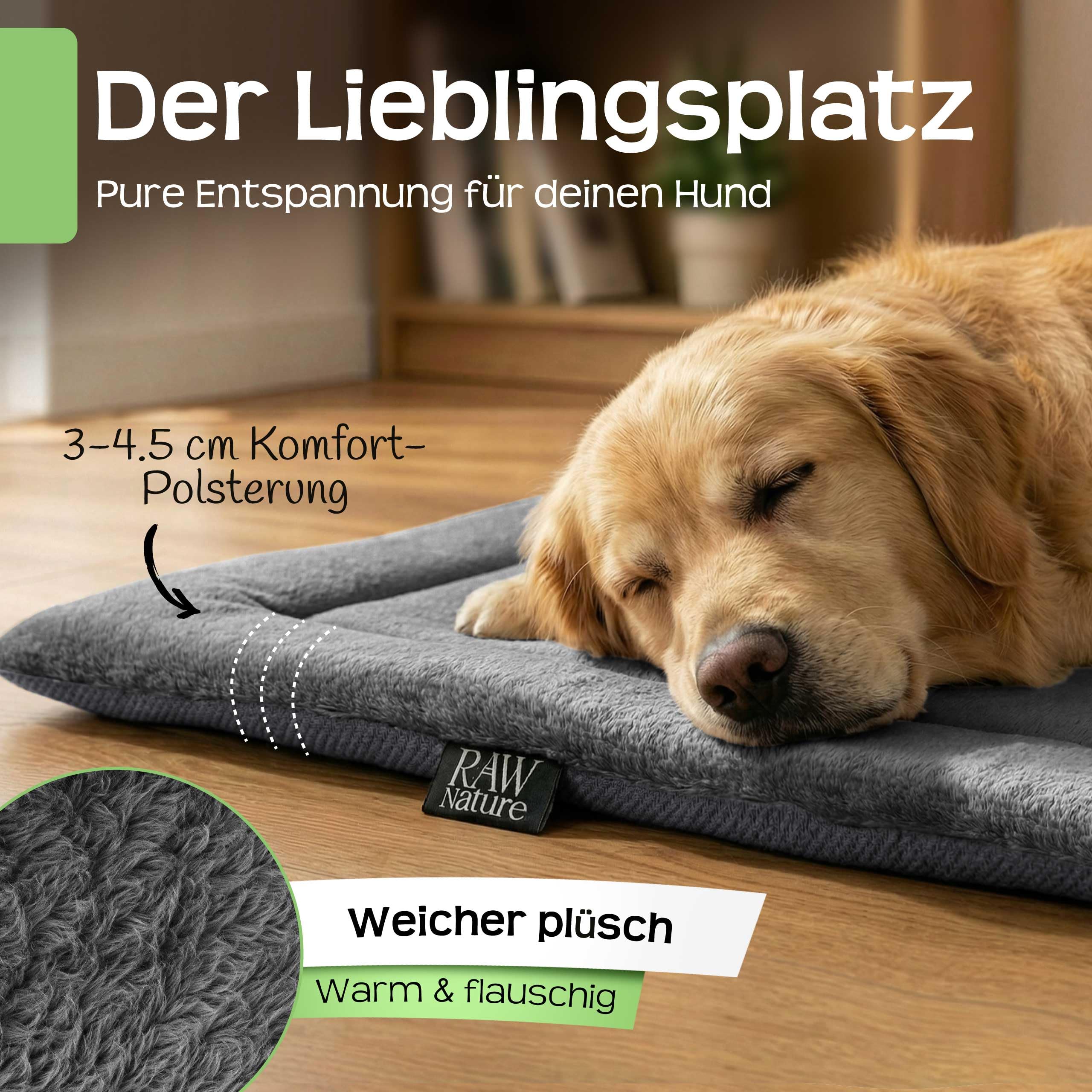 RAW Nature Hundedecke SAVO, L – 90x65x4,5 cm Lagunengrün, Flauschige Hundeliegedecke als Wendedecke, waschbar, für gängige Transportboxen geeignet