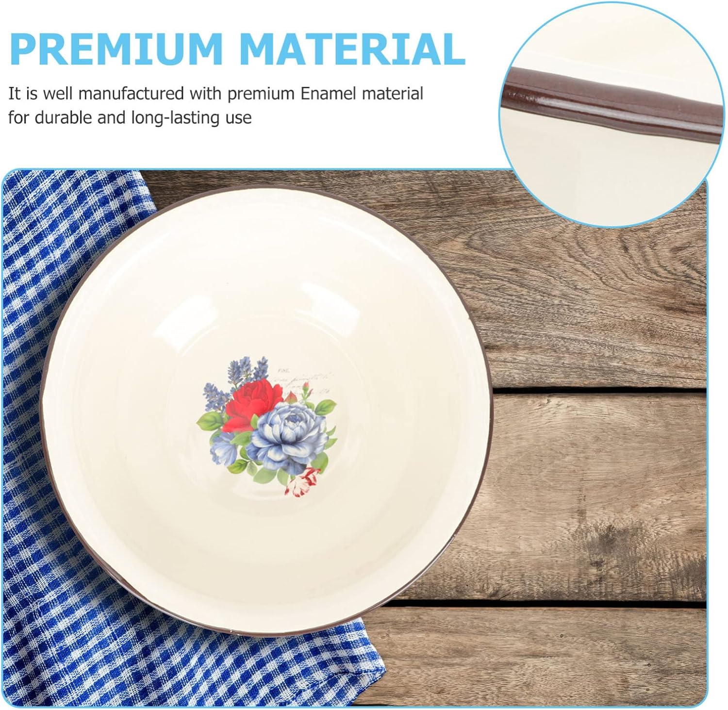 Handmade Soup Bowl, Ceramic Bowl, Ceramic Mixing Bowls 2Pcs Drative Enameled Bowl Vintage Flower Enamel Bowl Food Serving Bowl Retro Mixing Basin Soup Basin for Home Kitchen 22CM Pho Soup Bowls