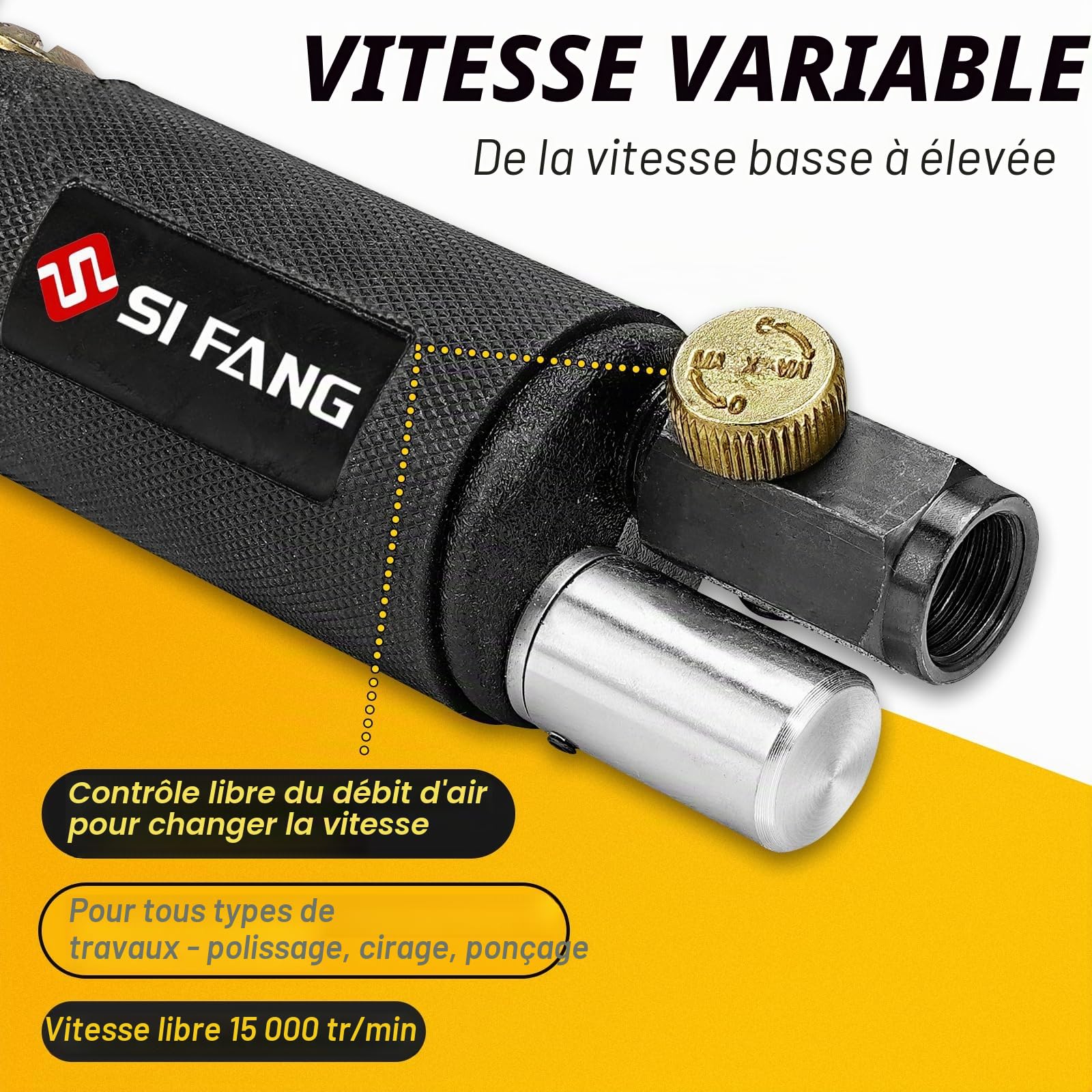 SI FANG Kit Mini Ponceuse Pneumatique, Ponceuse Orbitale 25/50/75mm avec 45 Disques Abrasifs, Ponceuse de Voiture Pneumatique à Grande Vitesse, Pour le Polissage du métal et du bois