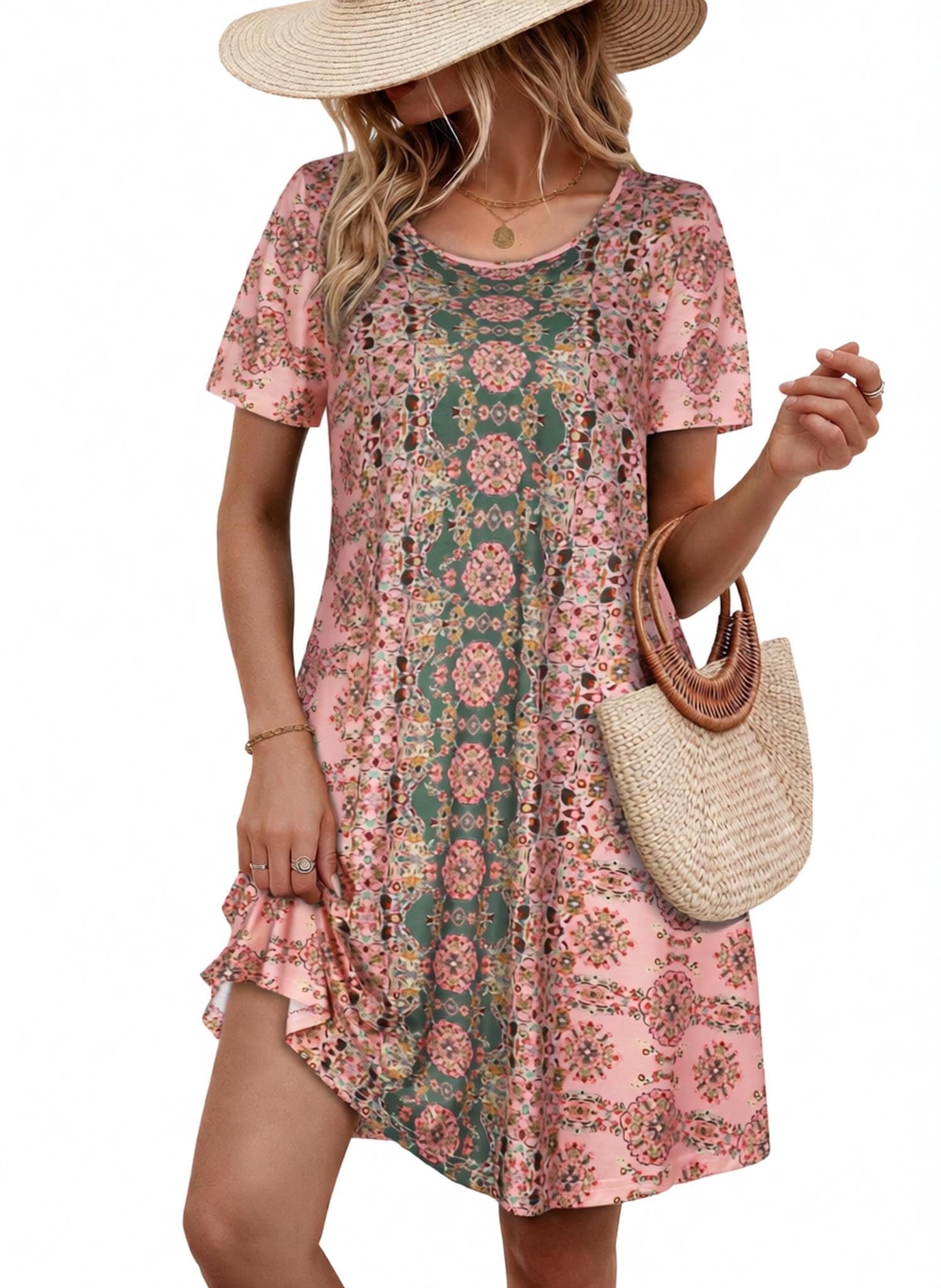 Summer Dresses for Women Casual Short Sleeve T Shirt Sundress with Pockets