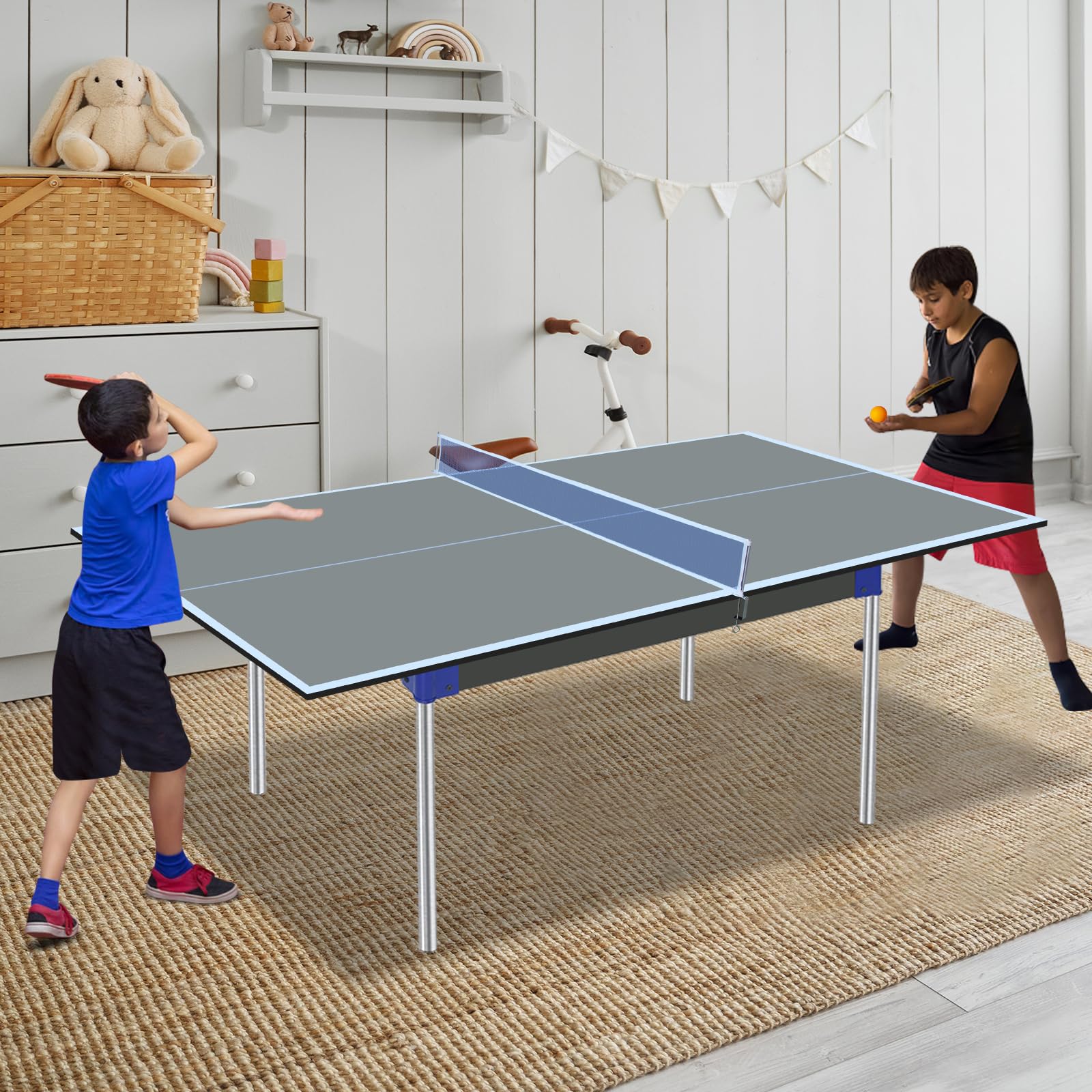 Mesa de ping pong plegable, 180,34 x 90,17 x 1,2 cm, gris, para familia, entrenamiento y deportes de interior