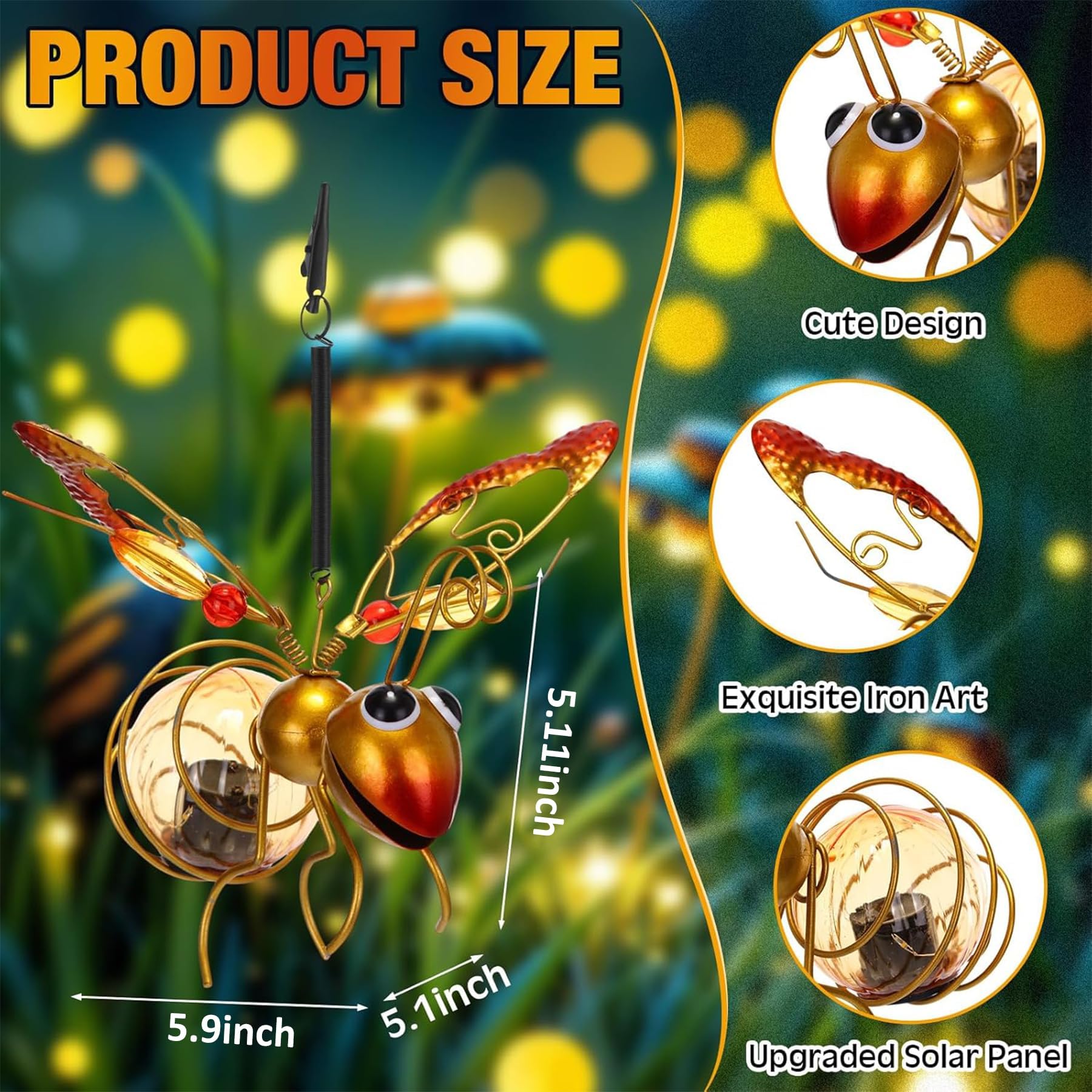 Bienen Deko Solarleuchte,Hängende Lampen Solar Biene Tiere Lichter,Außen Gartendeko Lichterketten,Solardeko Biene Aussen Garten Deko,Solarlampen für Außen Gartenleuchten,Terrasse,Balkon