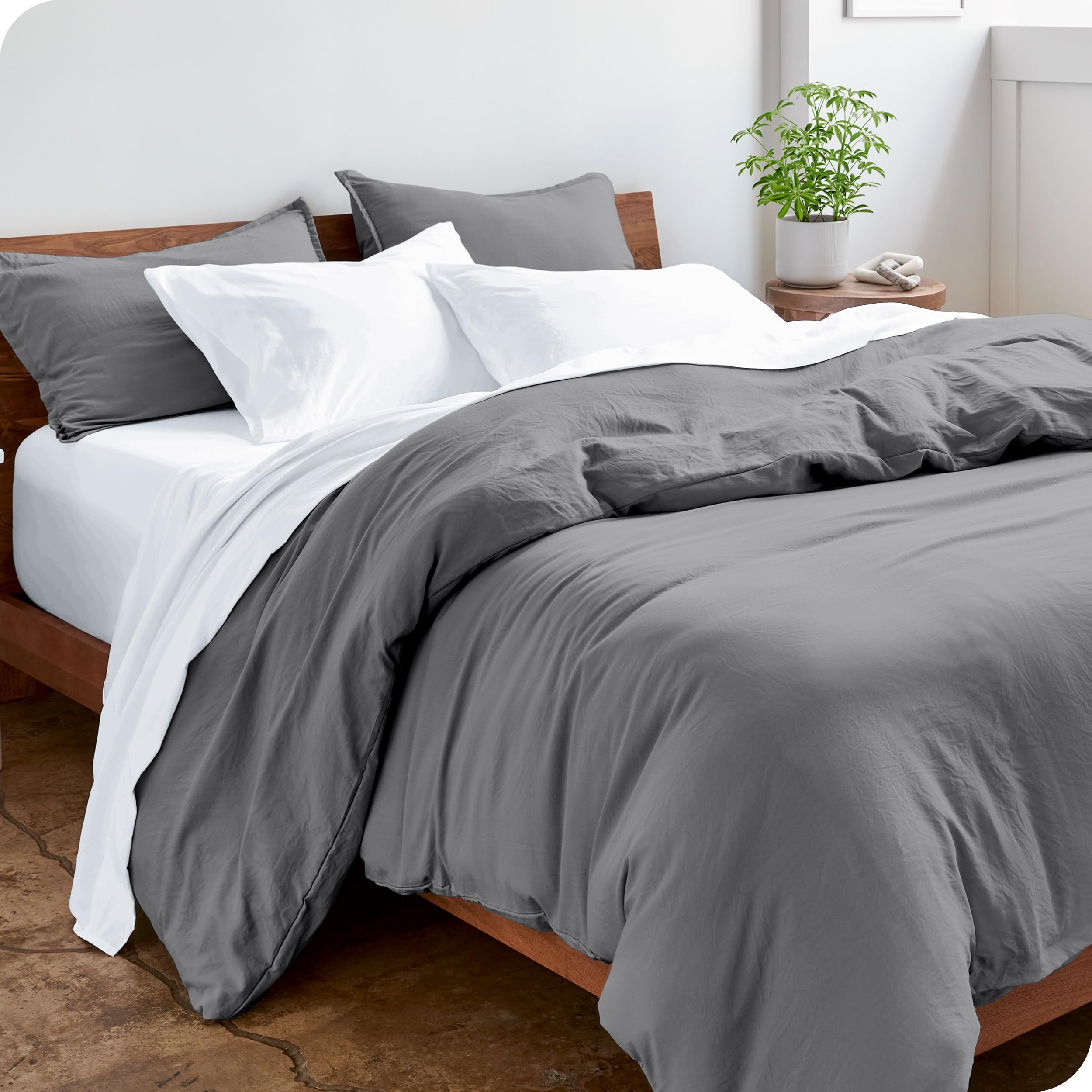 Bare Home Washed Duvet Cover and Sham Set - Twin/Twin XL - Premium 1800 Ultra-Soft Microfiber - Hypoallergenic, Easy Care - Includes Sham Pillow Covers (Twin/Twin XL, Sandwashed Grey)
