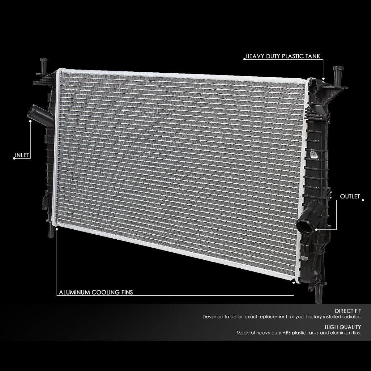 DNA Motoring OEM-RA-2696 OE Style 1-Row Aluminum Direct Fit Radiator Compatible with 04-09 Mazda3 2.0L/2.3L (Turbo) AT, 26-7/16" W X 14-1/2" H X 7/8" D, 1-5/16" Inlet, 1-5/16" Outlet