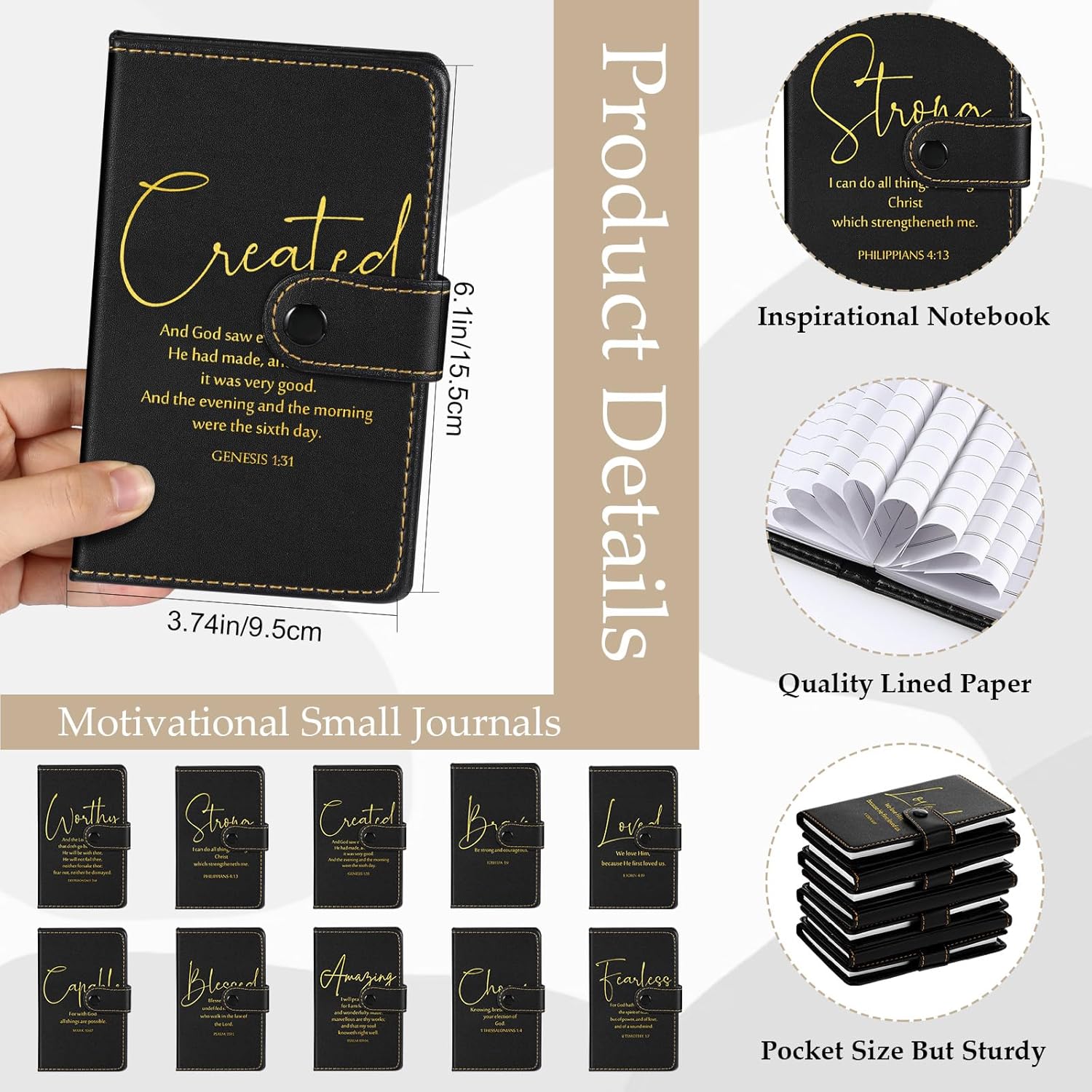 Spakon 10 Sets Christian Mothers Day Gifts for Women Men Bulk Religious Leather Notebook Prayer Journal Pen Church Gift Bible Study Scripture Mom Grandma Dad Favors (Bible Verse,Black)
