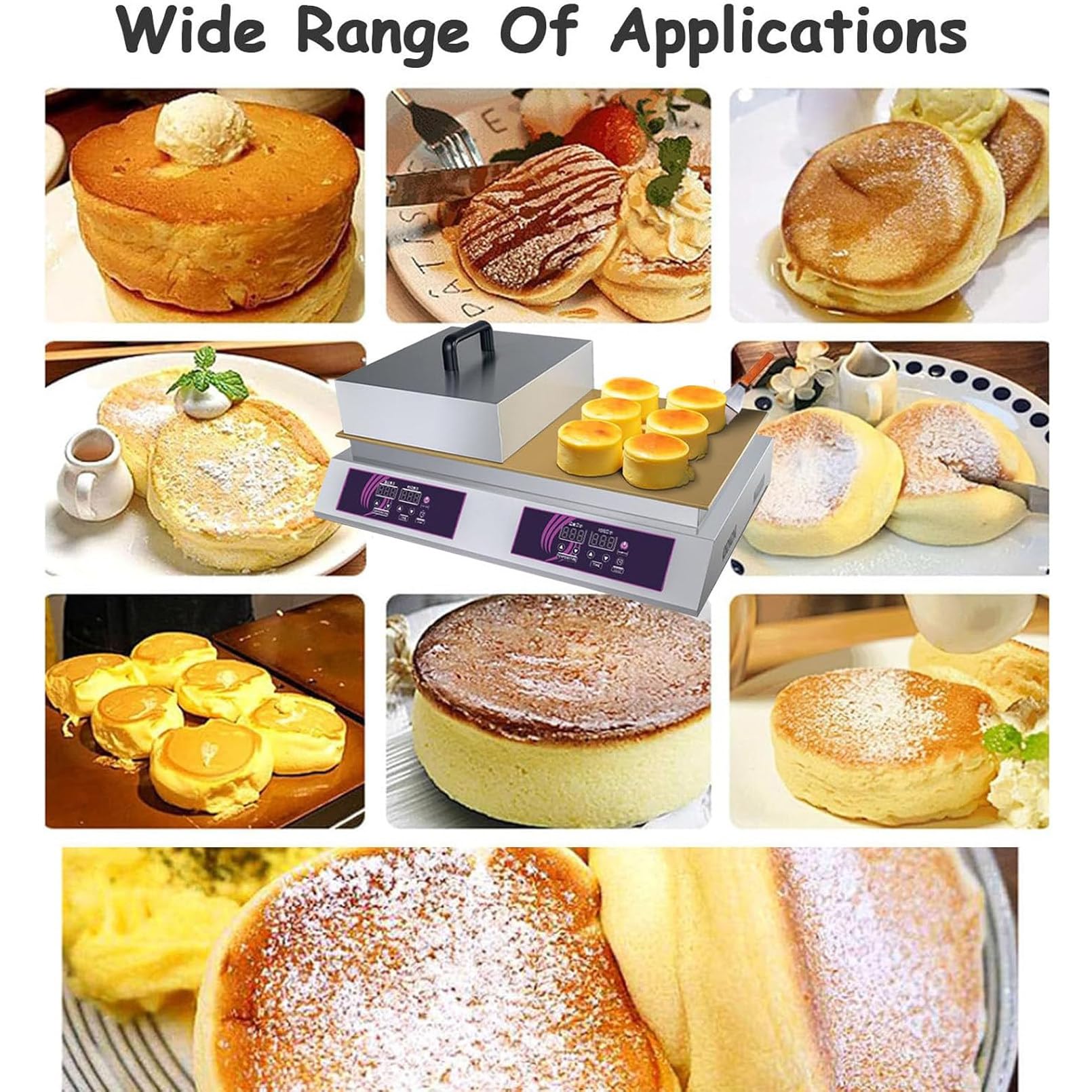 Macchina Professionale per soufflé, elettrica da banco preparare dorayaki Doublehead | con piastra riscaldante antiaderente in rame, controllo digitale della temperatura coperchio acciaio inox
