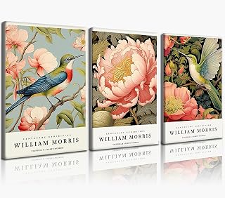 3 Pcs William Morris Floral Bird Wall Art Vintage Botanical Bird Poster Print Gallery Home Decor Paintings for Living Room Bedroom Office Bathroom Dorm 12x16 Inch Ready to Hang