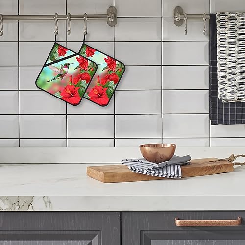 Miniatura 5 de Gearsly Juego de 2 soportes para ollas, colibrí e hibisco, resistentes al calor, para barbacoa, cocinar, hornear, comida caliente para mujeres y