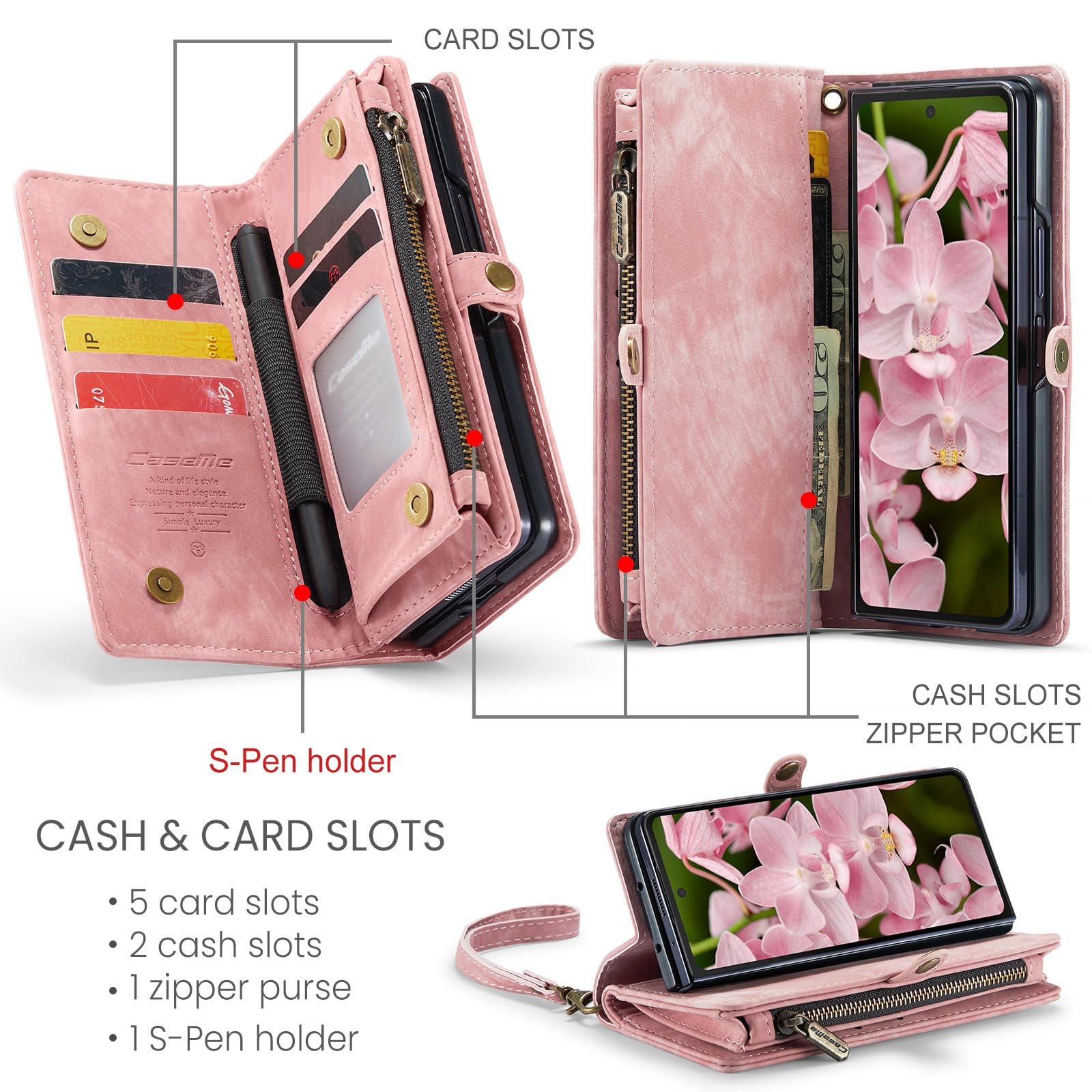 UFinetech Z Fold 6 Case, Shockproof Card Holder Flip Zipper Slots Wallet Cover for Galaxy Z Fold6 Case, Built-in S-Pen Holder - Image 2