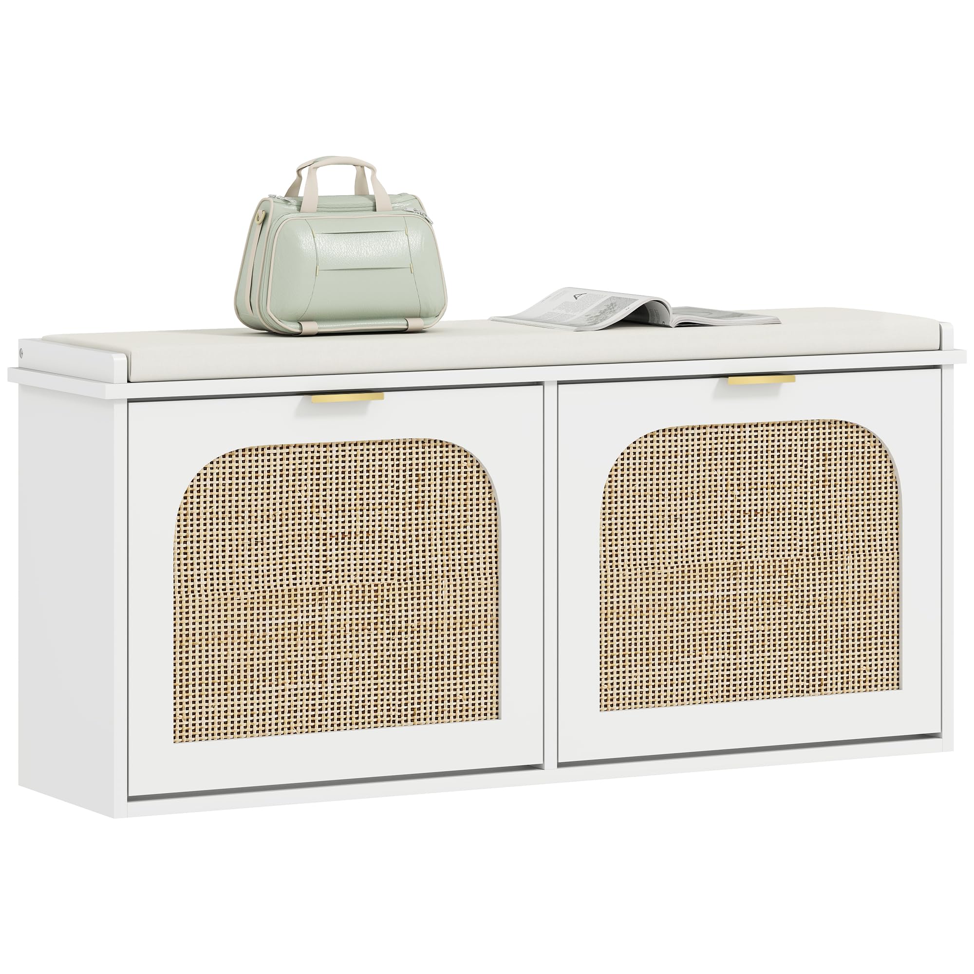 Homcom Boho Shoe Bench With Padded Seat And 2 Flip-DrawersWhite from B&Q